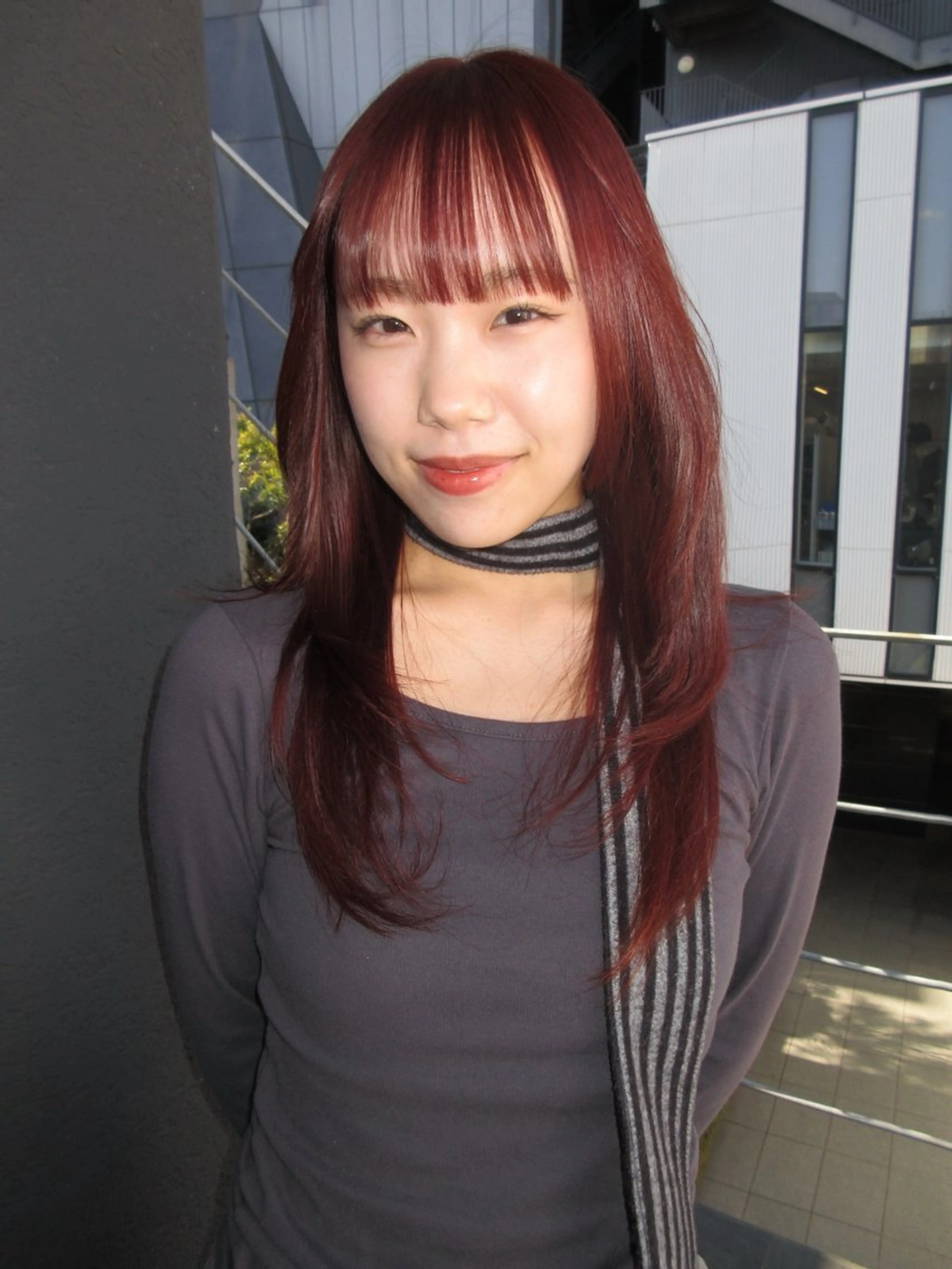 セミロング アッシュ オレンジブラウン 顔まわりレイヤー ハッシュカット 韓国風ヘア カット ヘアカラー レイヤーカット\ウル フ　chinatsuのヘアスタイル