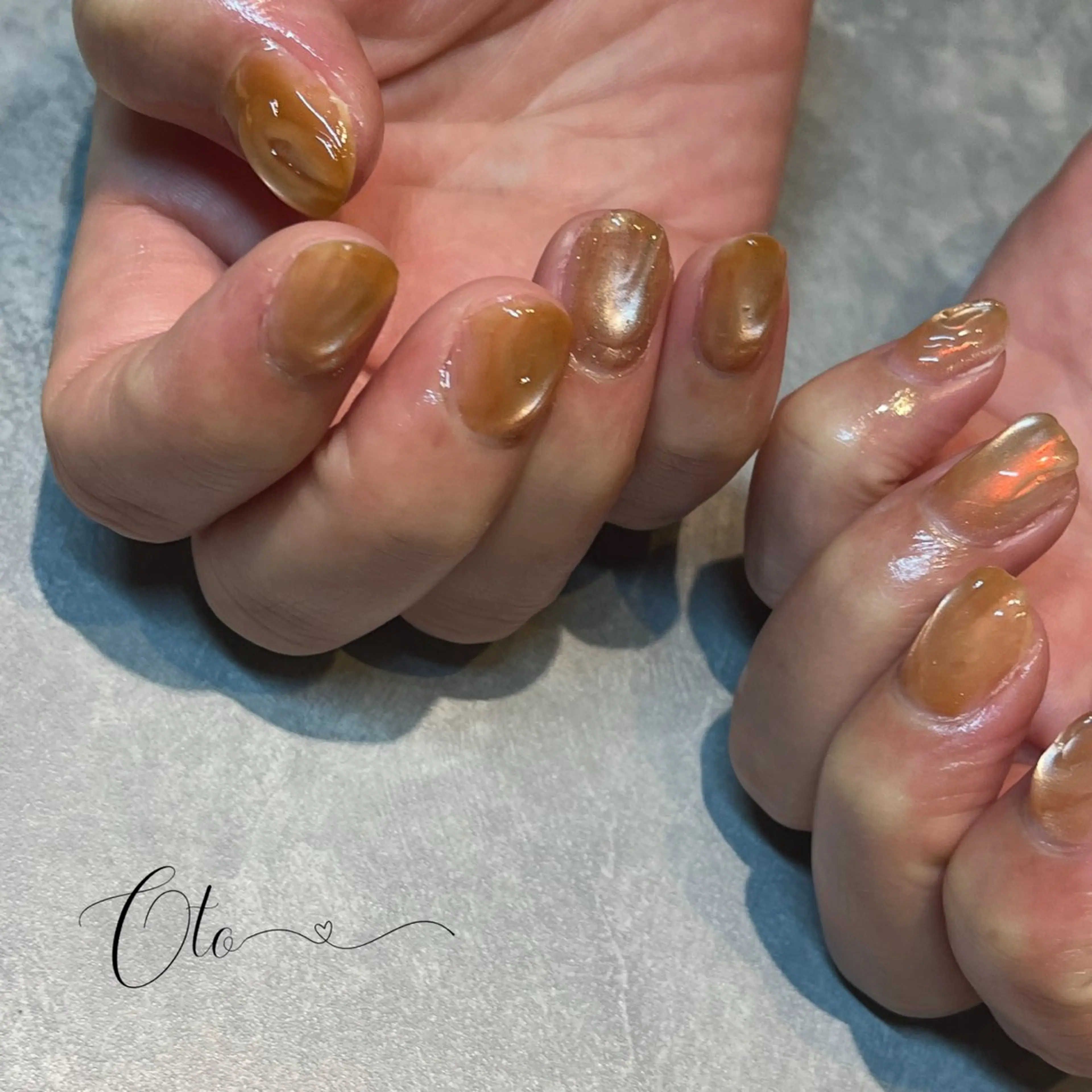 ネイル ニュアンスネイル オレンジ ハンドネイル Oto_ megのネイルデザイン