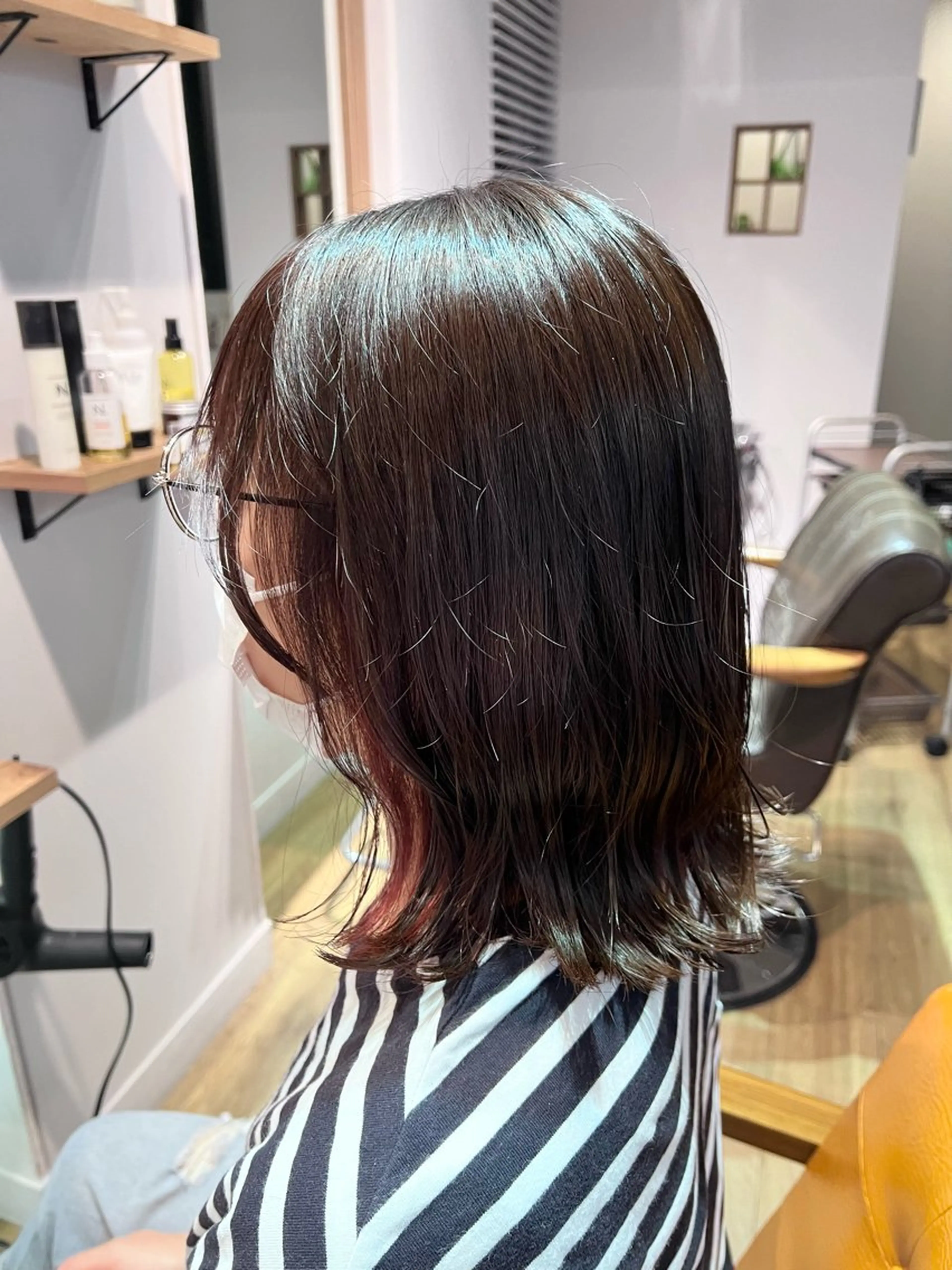 セミロング カラー ブラウンカラー ピンクカラー ピンクブラウン ヘアカラー トリートメント ツキダテ ユイのヘアスタイル