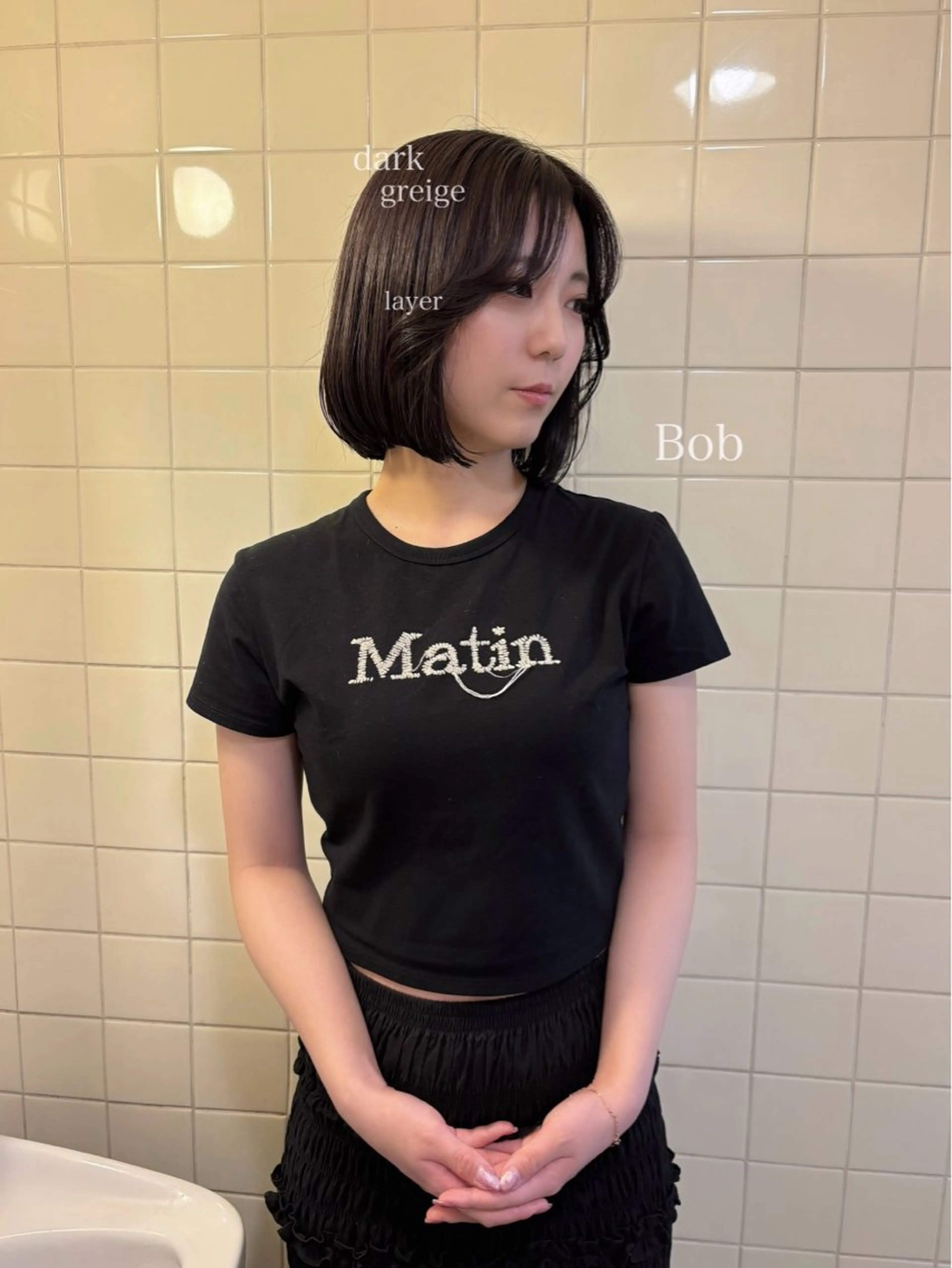 ミディアム カラー カット ヘアカラー トリートメント ボブ&透明感カラー ♡TOMOEのヘアスタイル