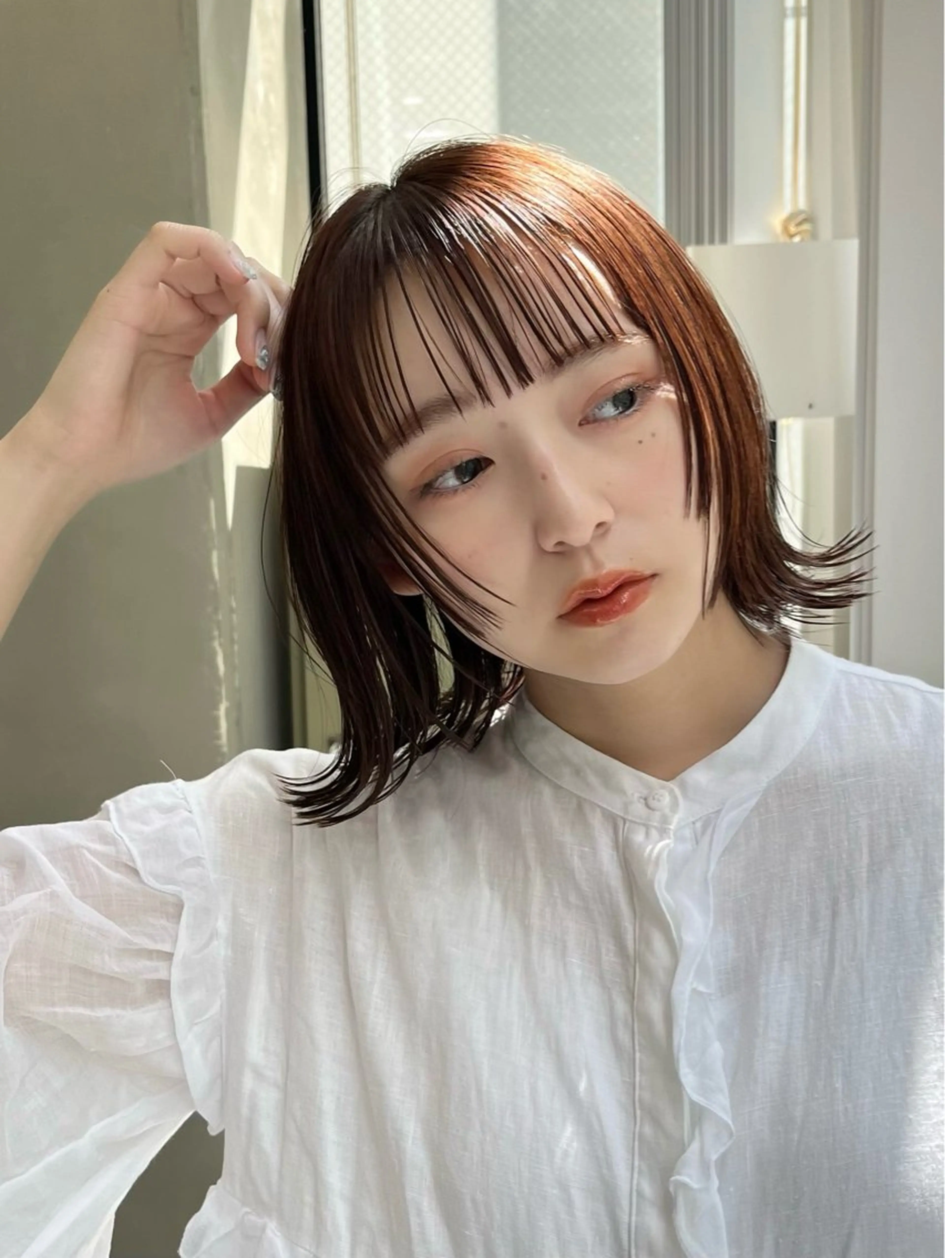 ミディアム カラー ベージュカラー ボブ 顔まわりレイヤー 顔周りカット レイヤーカット ウルフ/レイヤー ⚡️ITSUKU⚡️のヘアスタイル