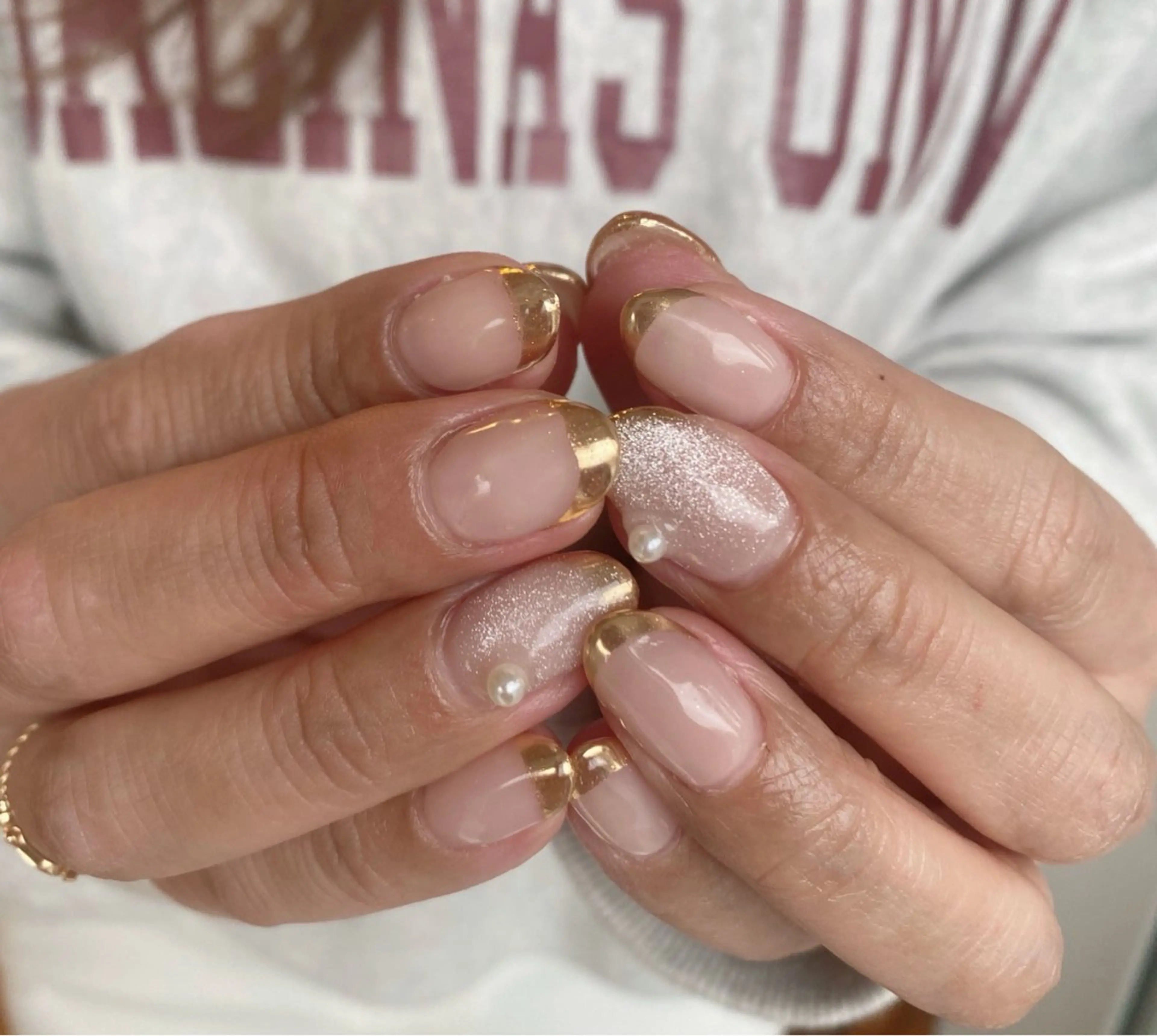 ネイル フレンチネイル ミラーネイル 苦楽園the she nailのネイルデザイン