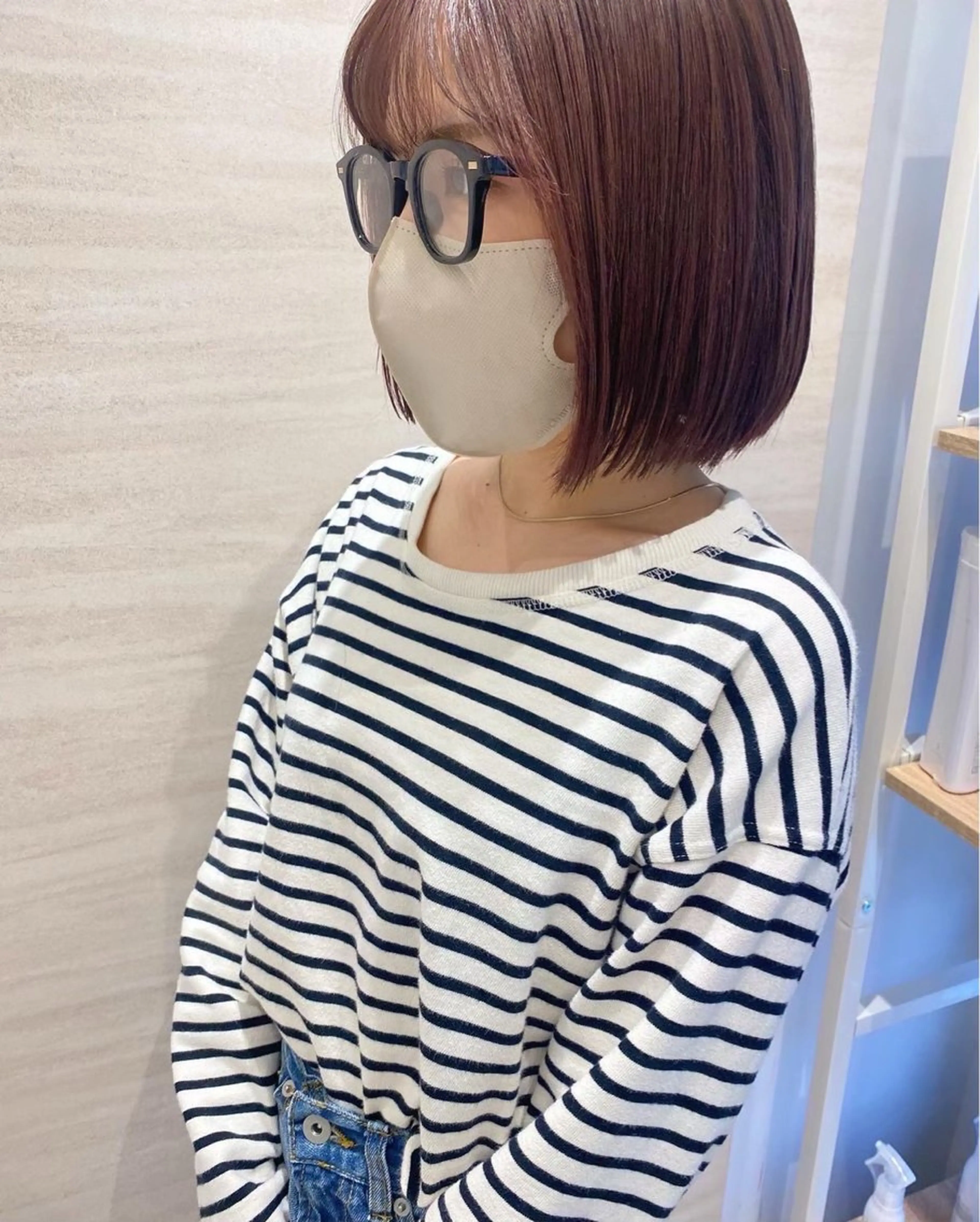 ショート カラー ボブ カット ヘアカラー トリートメント F． 梅田/ボブ/パーマのヘアスタイル