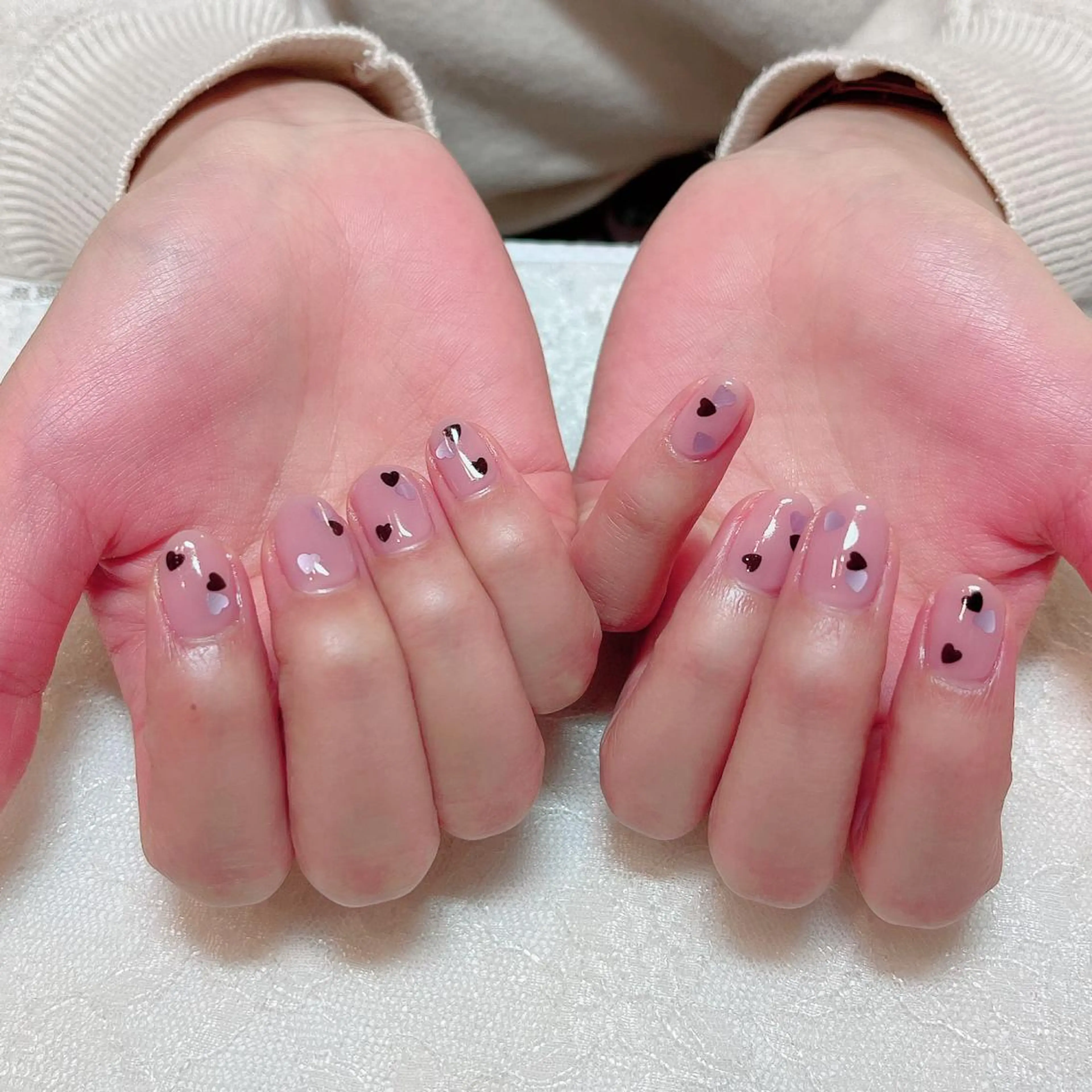 ネイル ハート ピンク パープル ハンドネイル aoinail所属・aoi nailのネイルデザイン