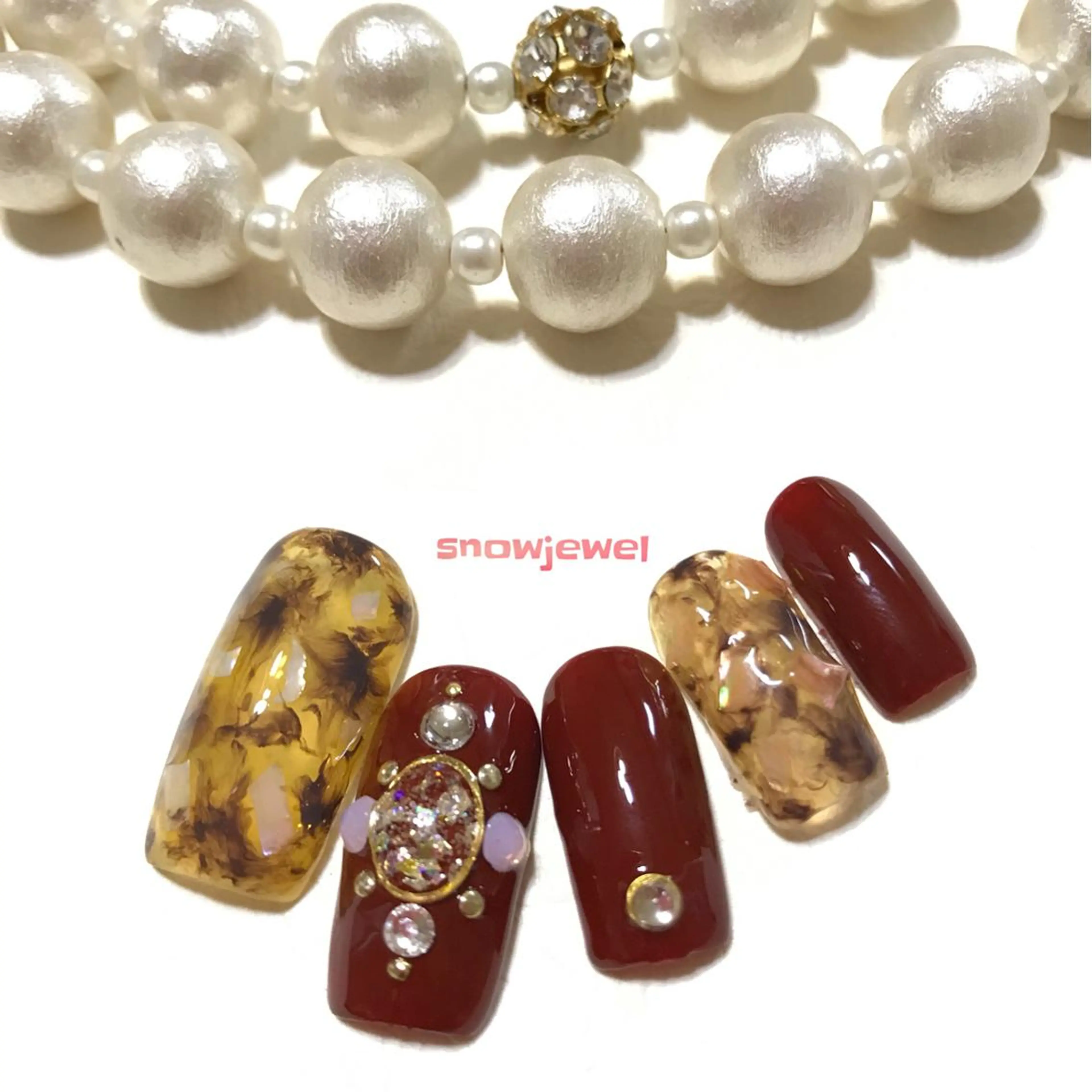 ネイル べっ甲ネイル ボルドー nail snowjewelのネイルデザイン