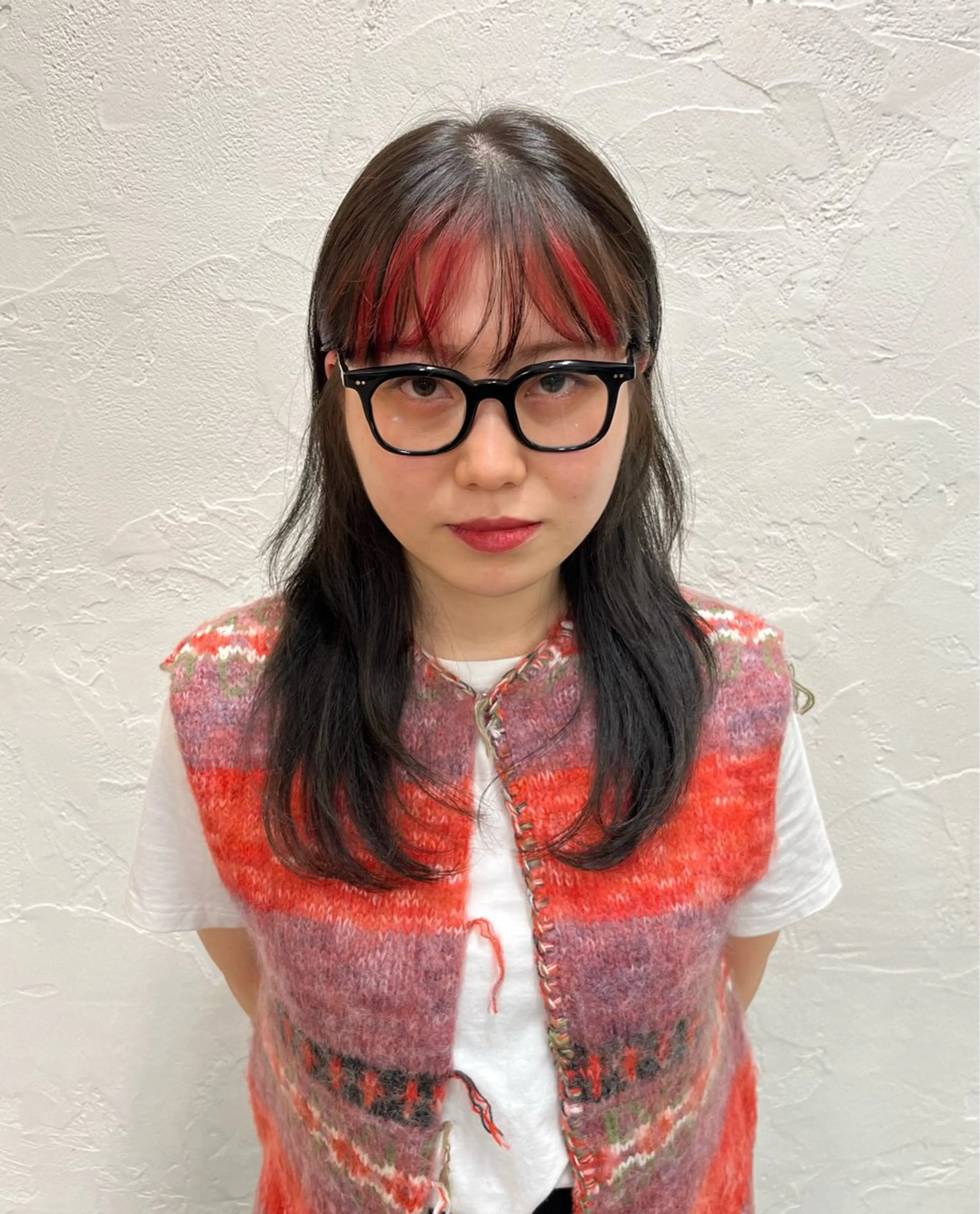 ロング カラー レッドカラー レイヤーカット カット ヘアカラー 末崎 聖子のヘアスタイル