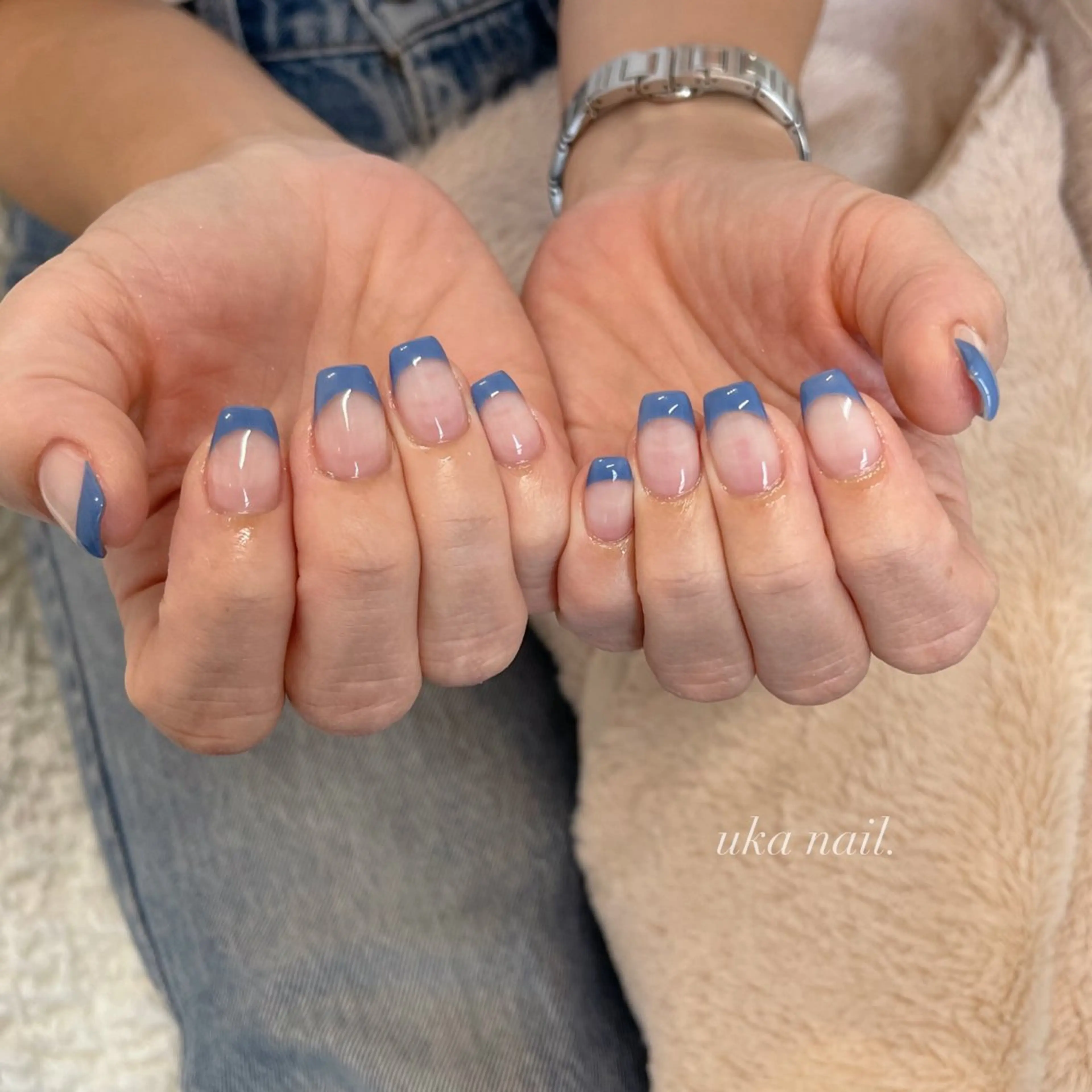 ネイル ブルー フレンチネイル ハンドネイル uka nailのネイルデザイン