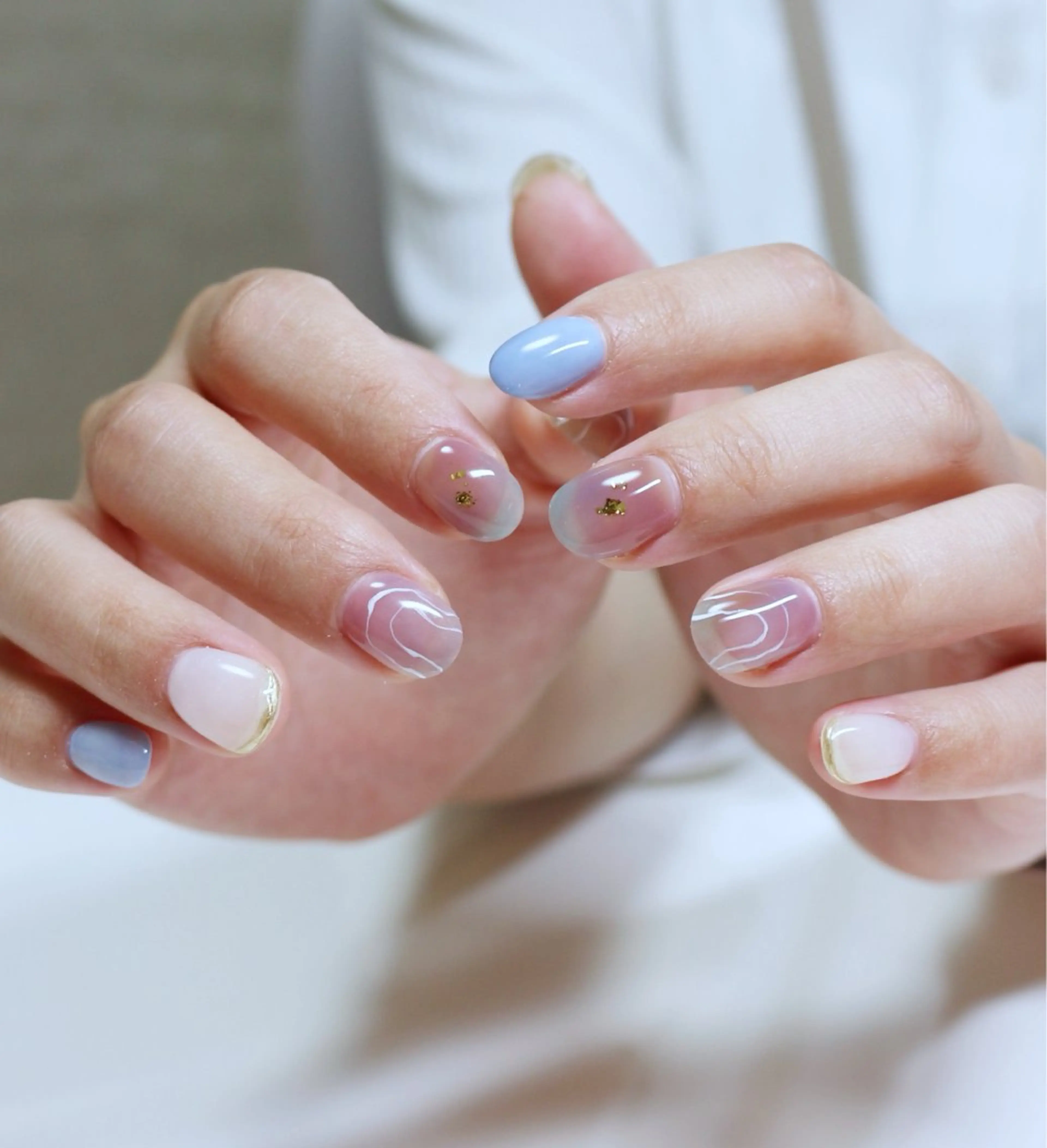 ネイル フレンチネイル 韓国ネイル ミラーネイル ニュアンスネイル パープル ハンドネイル Baku Nailsのネイルデザイン