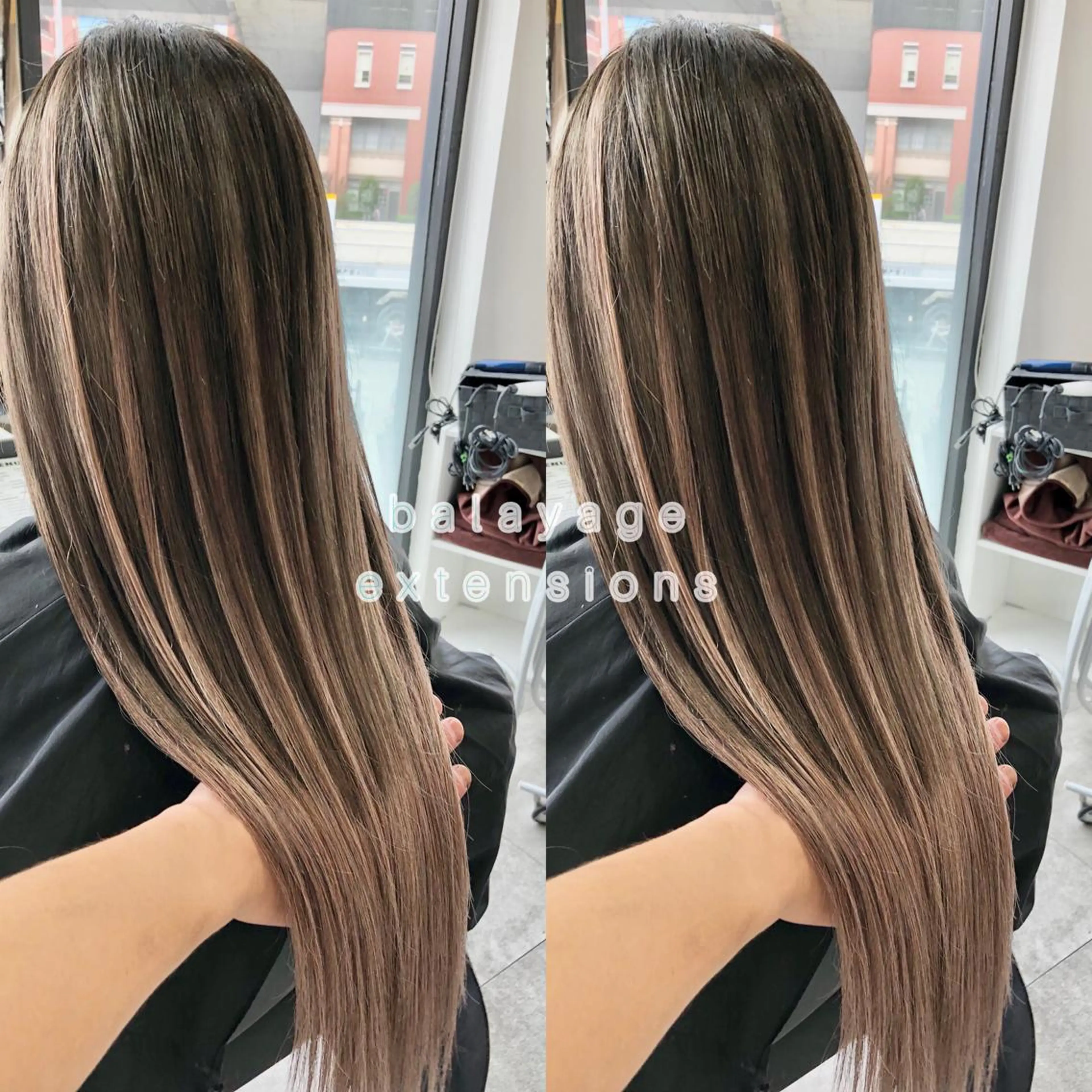 ロング カラー バレイヤージュ エクステ レイヤーカット alpha. カラーエクステ下妻のヘアスタイル