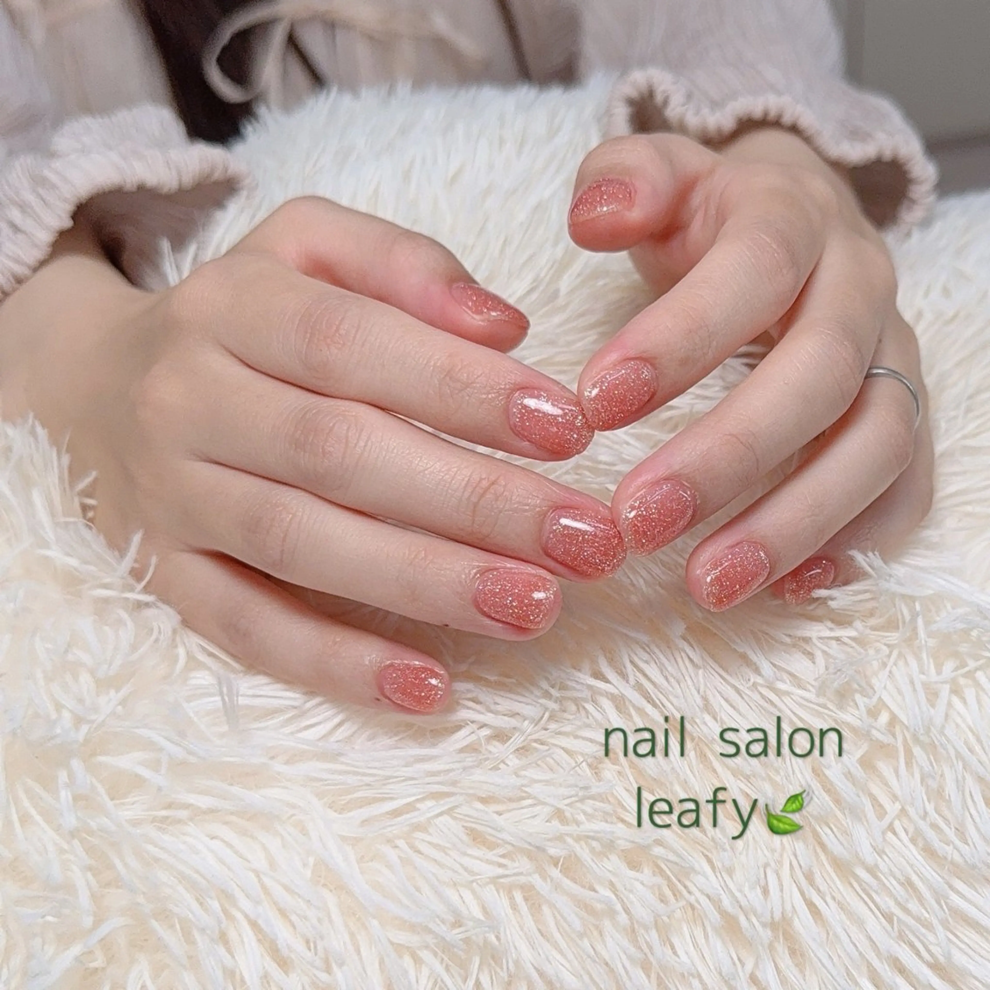 ネイル クリアネイル フラッシュネイル オレンジ ハンドネイル ネイルサロン leafyのネイルデザイン