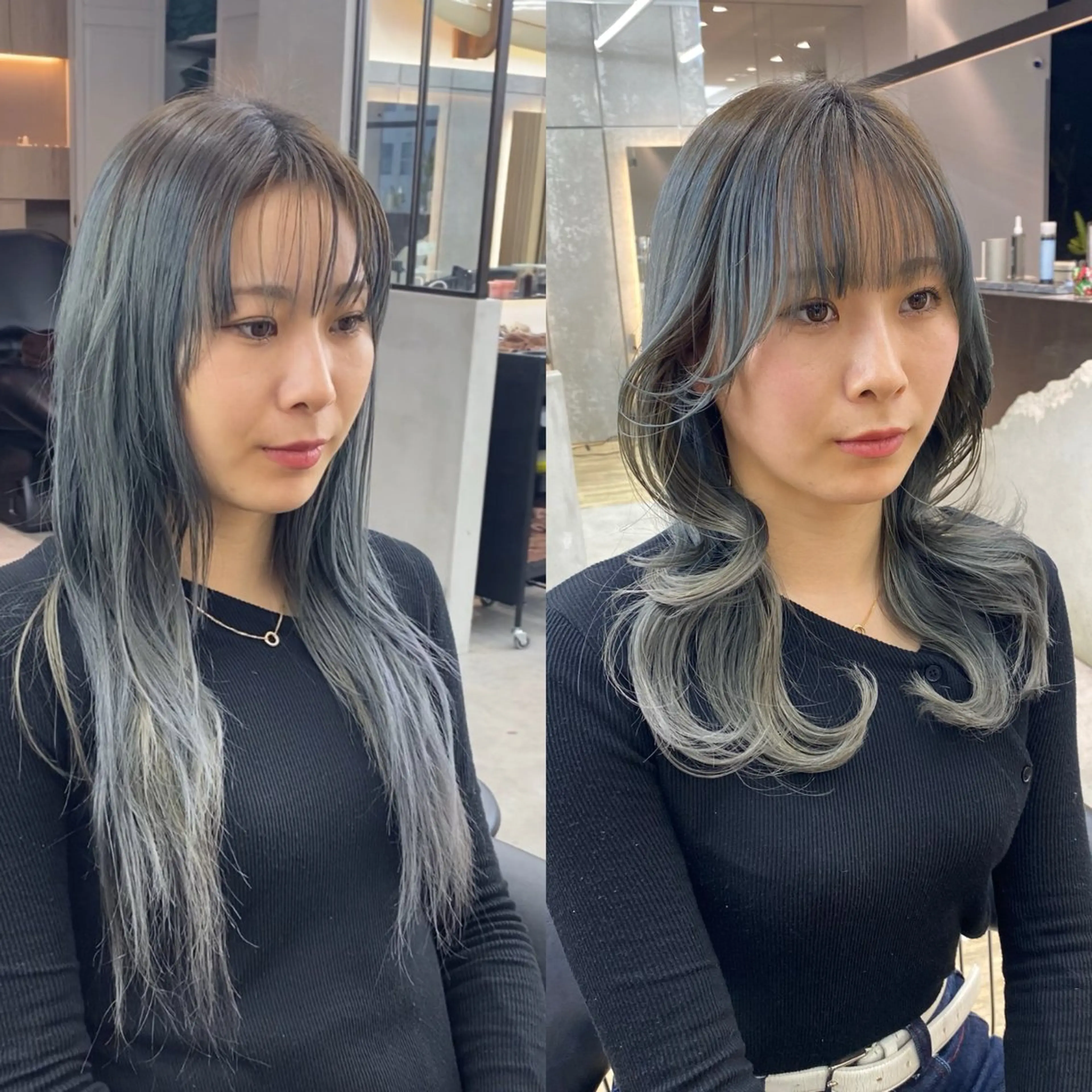 ロング パーマ くびれヘア レイヤーカット ボブ縮毛矯正 韓国レイヤーRINAのヘアスタイル