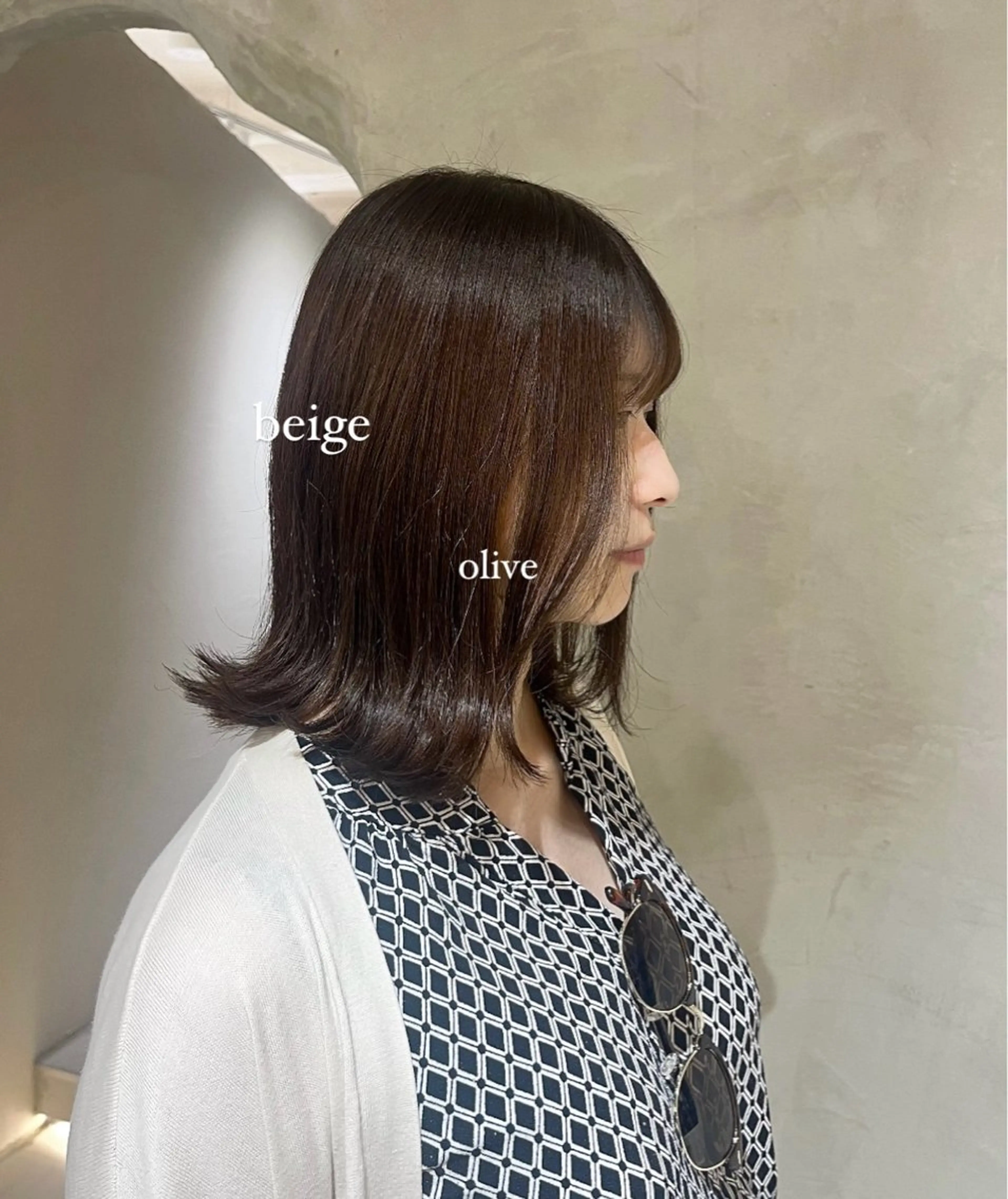 ミディアム カラー カット ヘアカラー トリートメント effect横浜所属・切りっぱなしボブ/ 艶カラー/綾莉のヘアスタイル