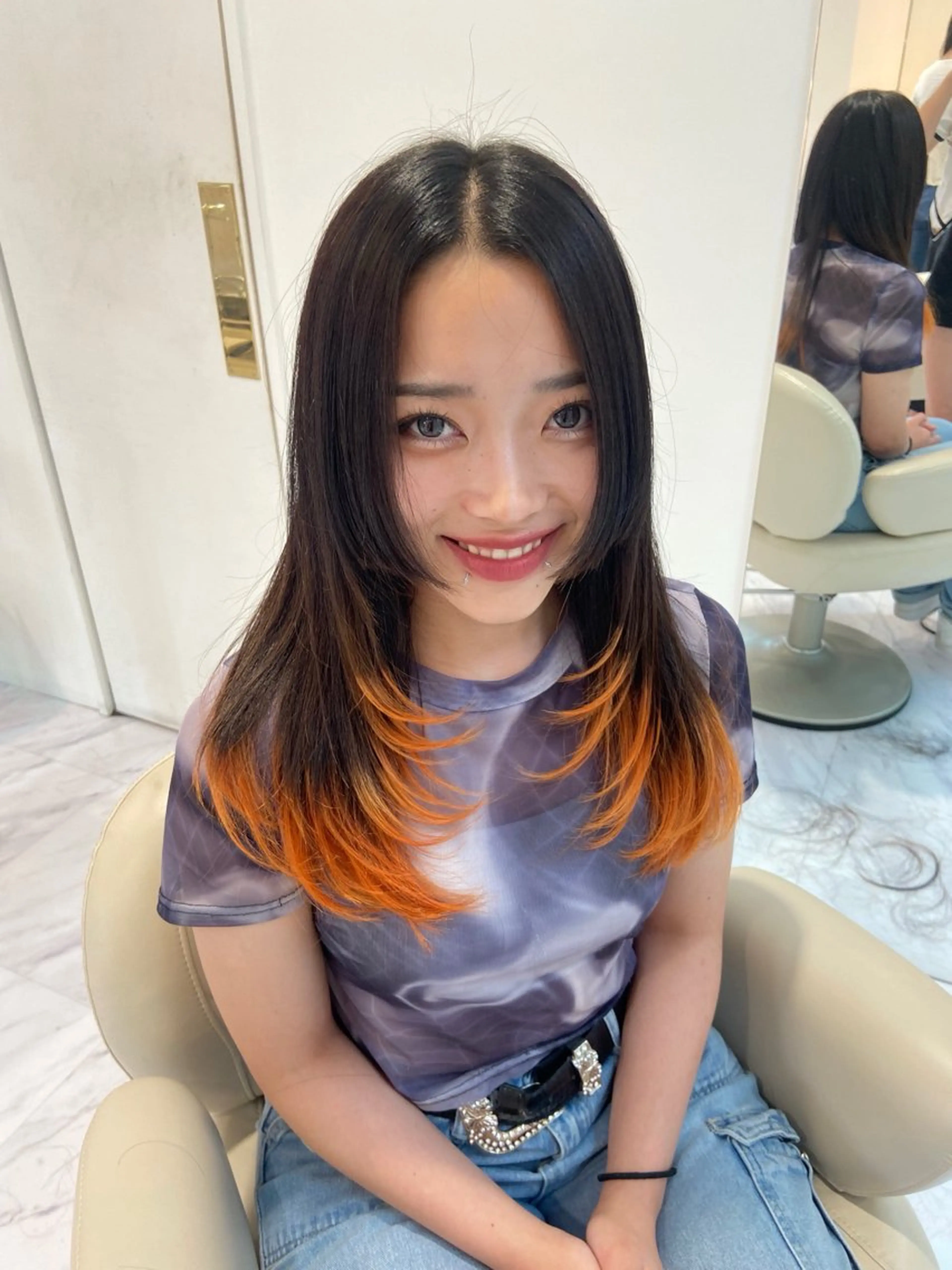 セミロング カラー ブリーチ レイヤーカット ヘアカラー 名駅/ハイトーン /Y2k/YUNAのヘアスタイル