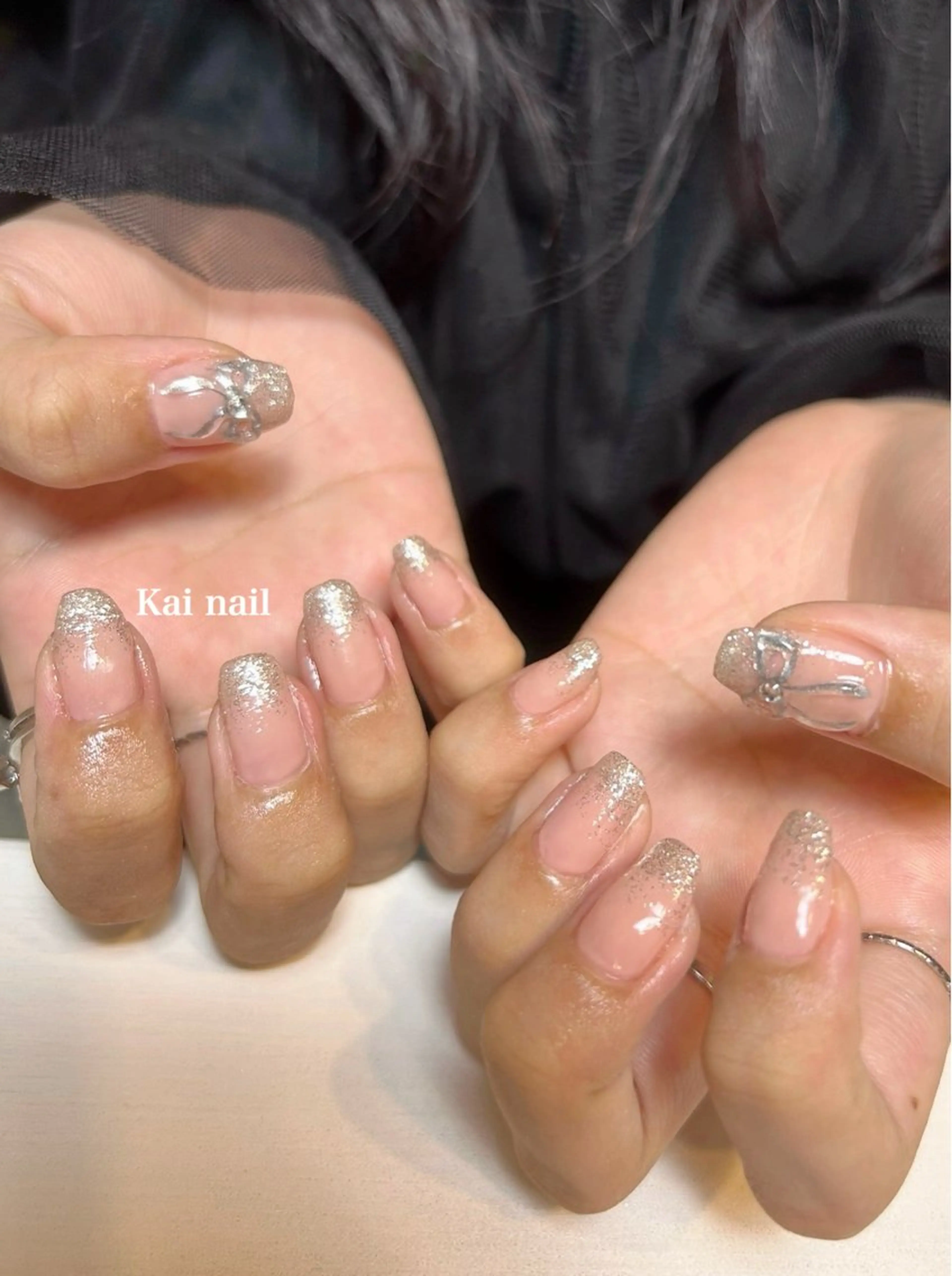 ネイル アートネイル フレンチネイル 韓国ネイル ラメ(グリッター) ラメグラデーション ハンドネイル Kai  nail Mayukoのネイルデザイン