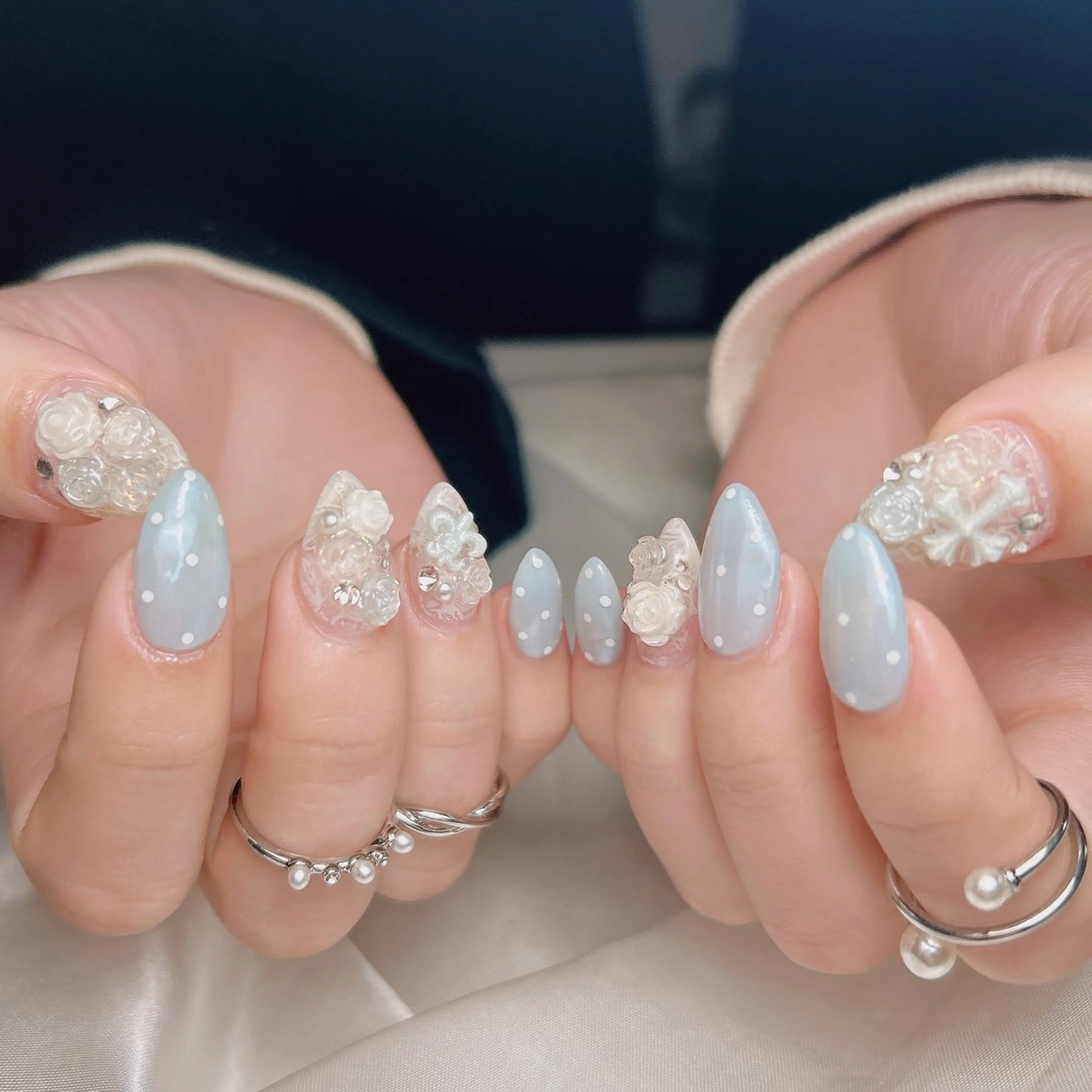 ネイル ドット 水色 ハンドネイル junna のぞいてねのネイルデザイン