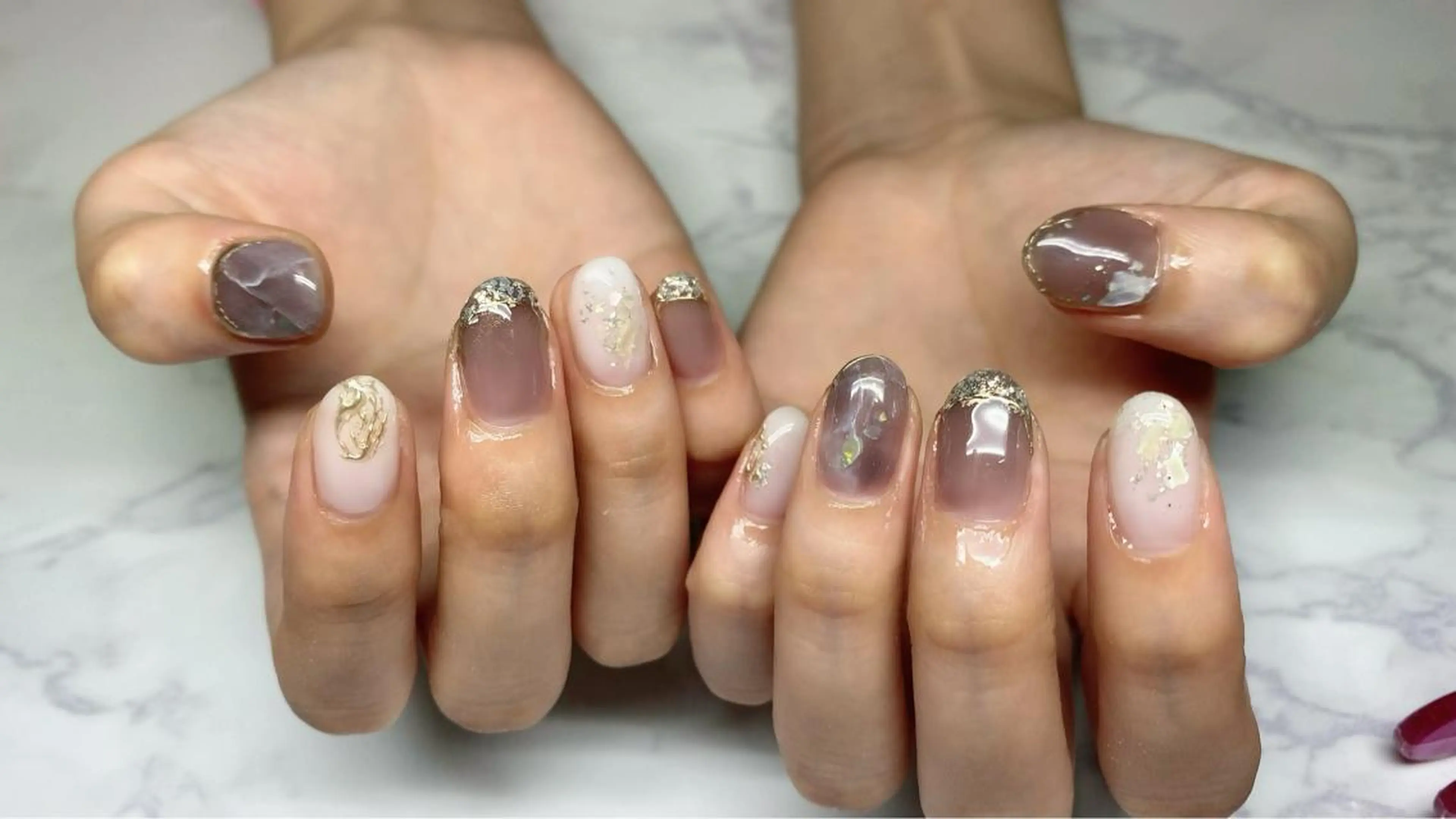 ネイル アートネイル フレンチネイル ガラスフレンチ 大理石ネイル(マーブル) ニュアンスネイル Era nailのネイルデザイン