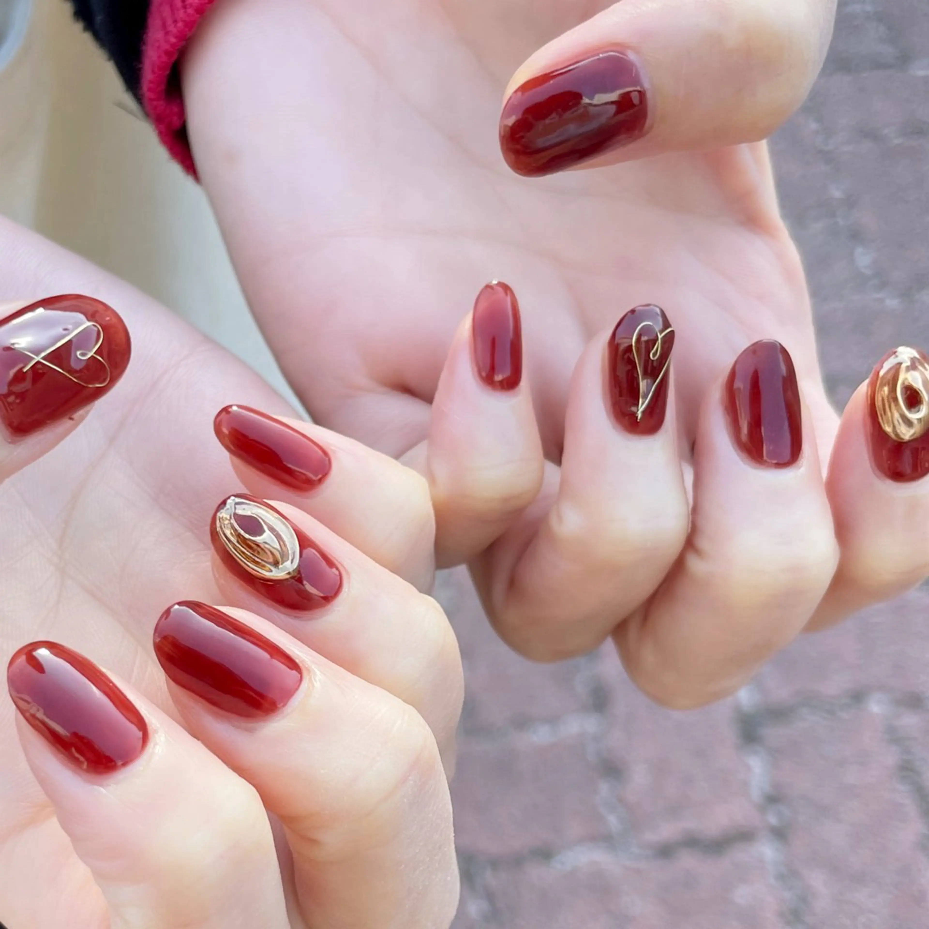 ネイル ハート 赤色 バレンタイン ハンドネイル y-neil 🐪🫧‪のネイルデザイン