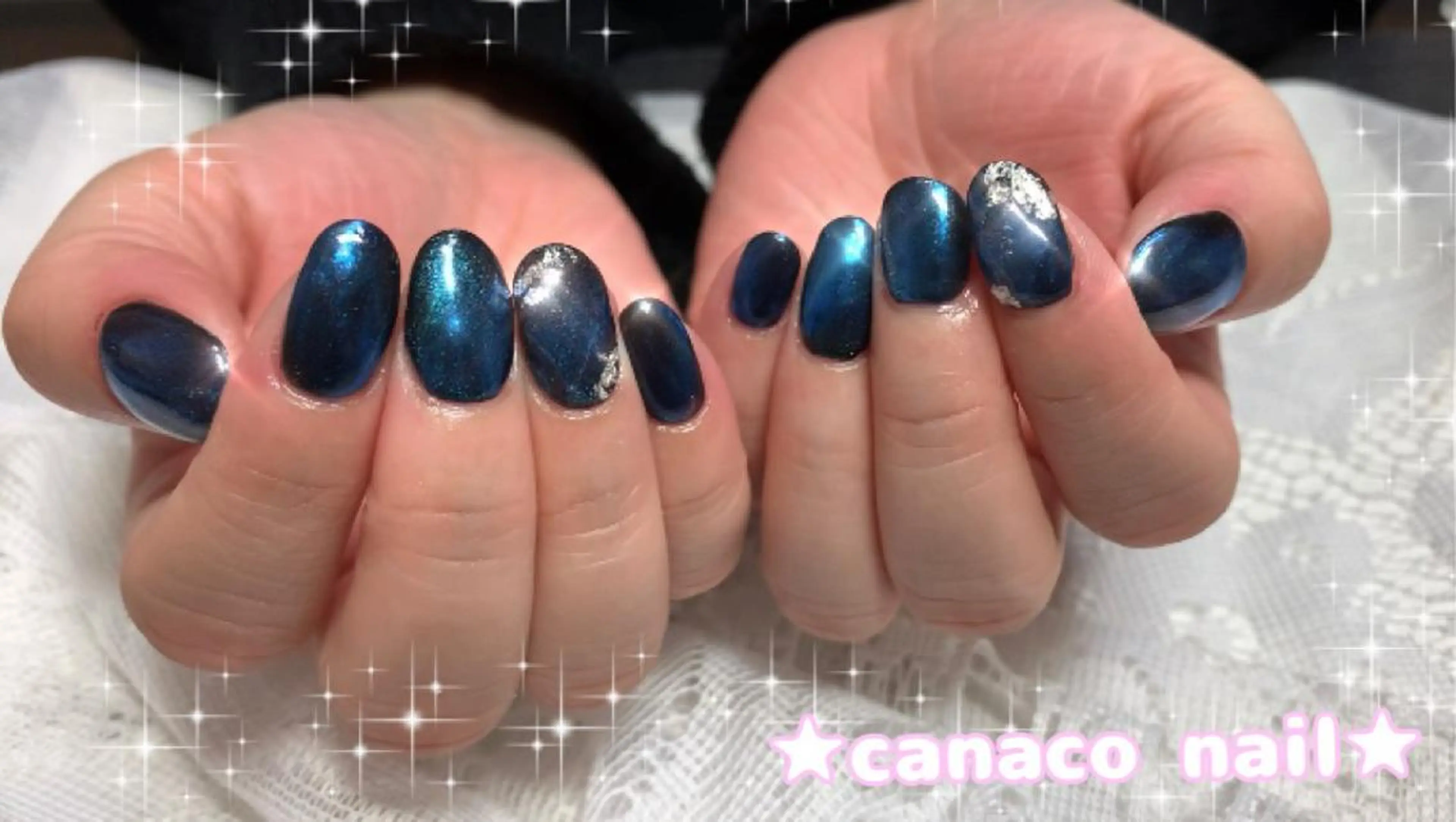 ネイル アートネイル ブルー ジェルネイル グリーン マグネットネイル ハンドネイル ハンドケア Felice所属・ベテランネイル cnc  nailのネイルデザイン