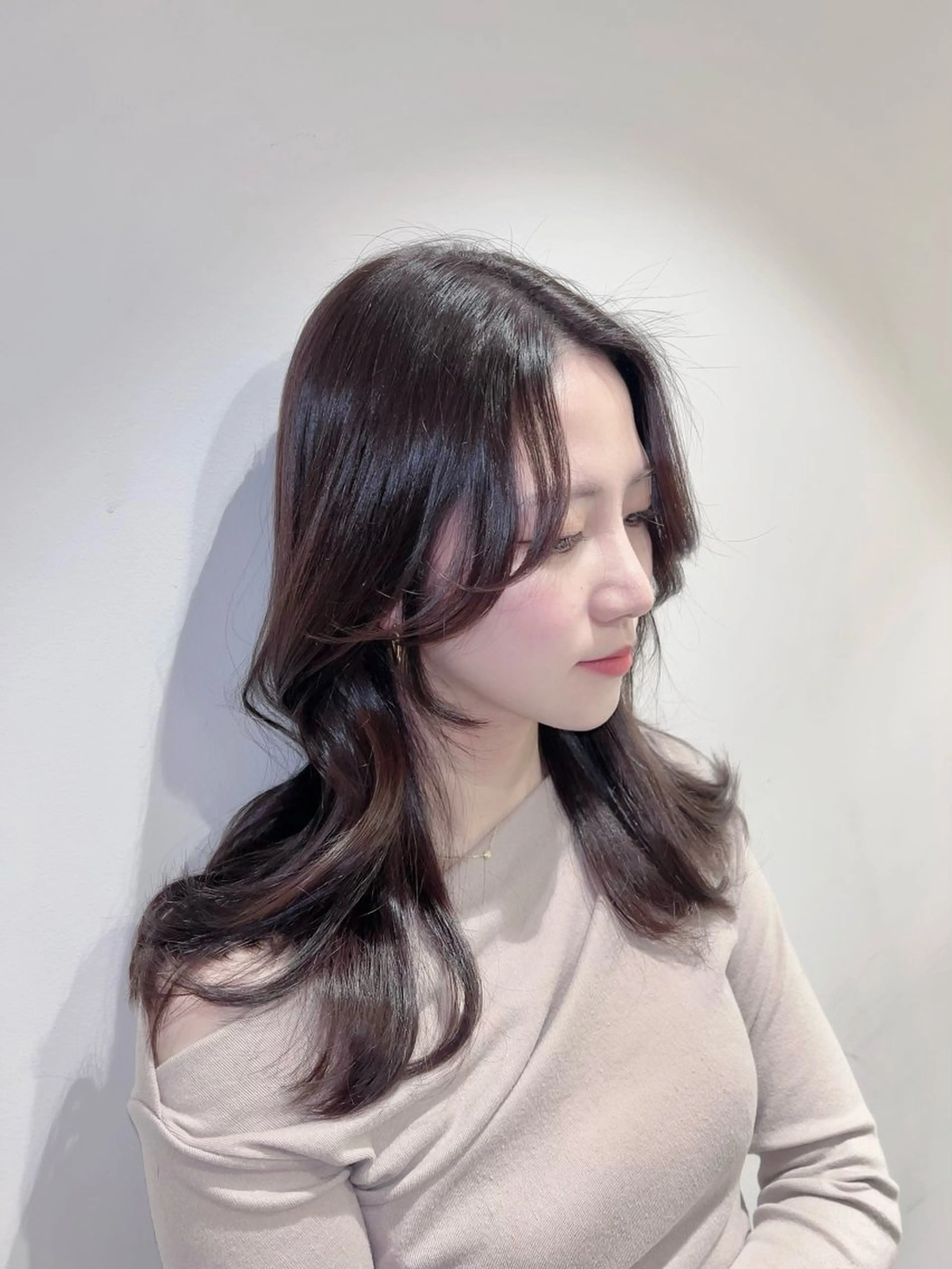 セミロング カラー ヘアカラー トリートメント &chaLme   心斎橋所属・emi/髪質改善/ 韓国風/艶カラーのヘアスタイル