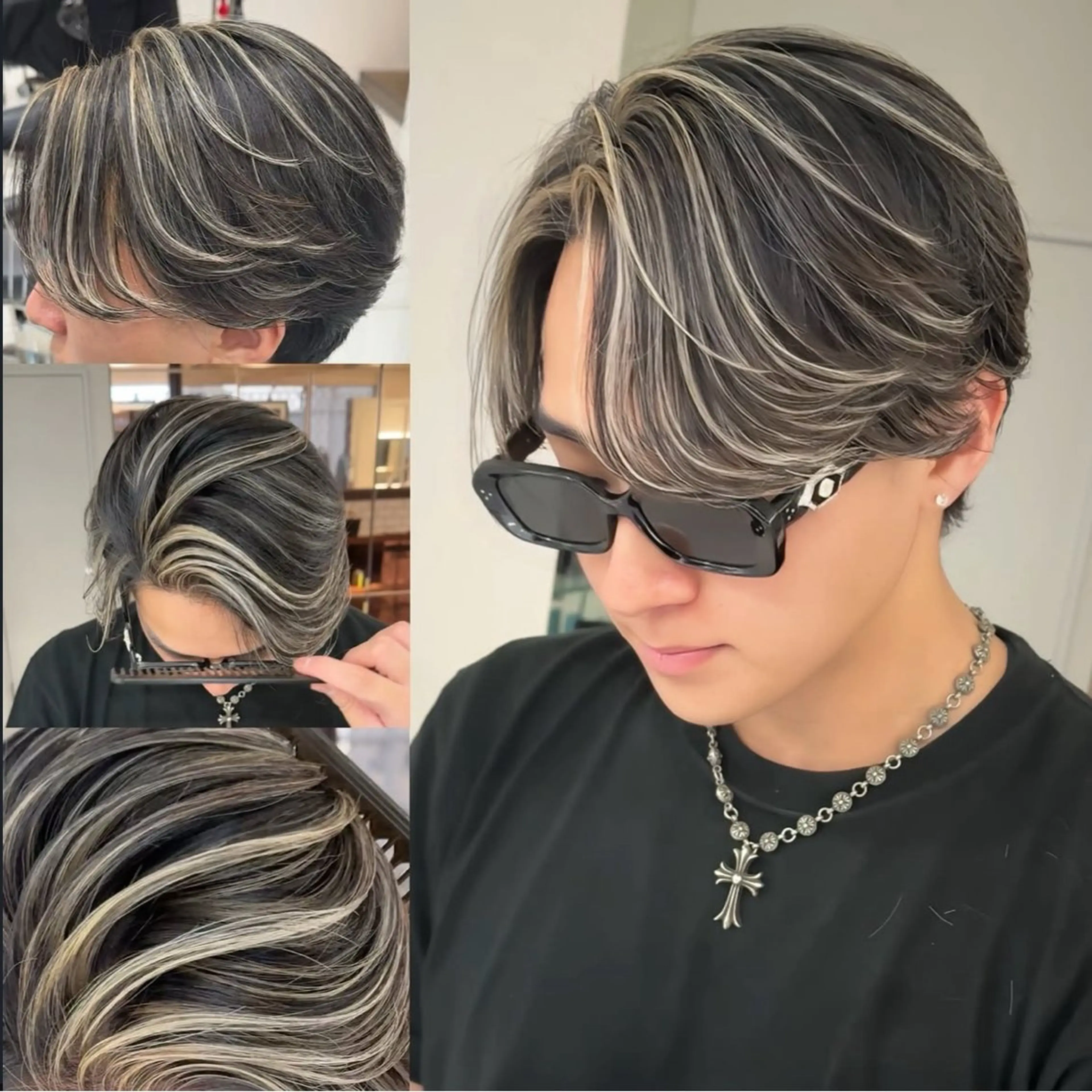 メンズ メンズハイライト メンズメッシュ カット ヘアカラー 白髪ぼかし/白髪 メッシュ/ゆうとのヘアスタイル