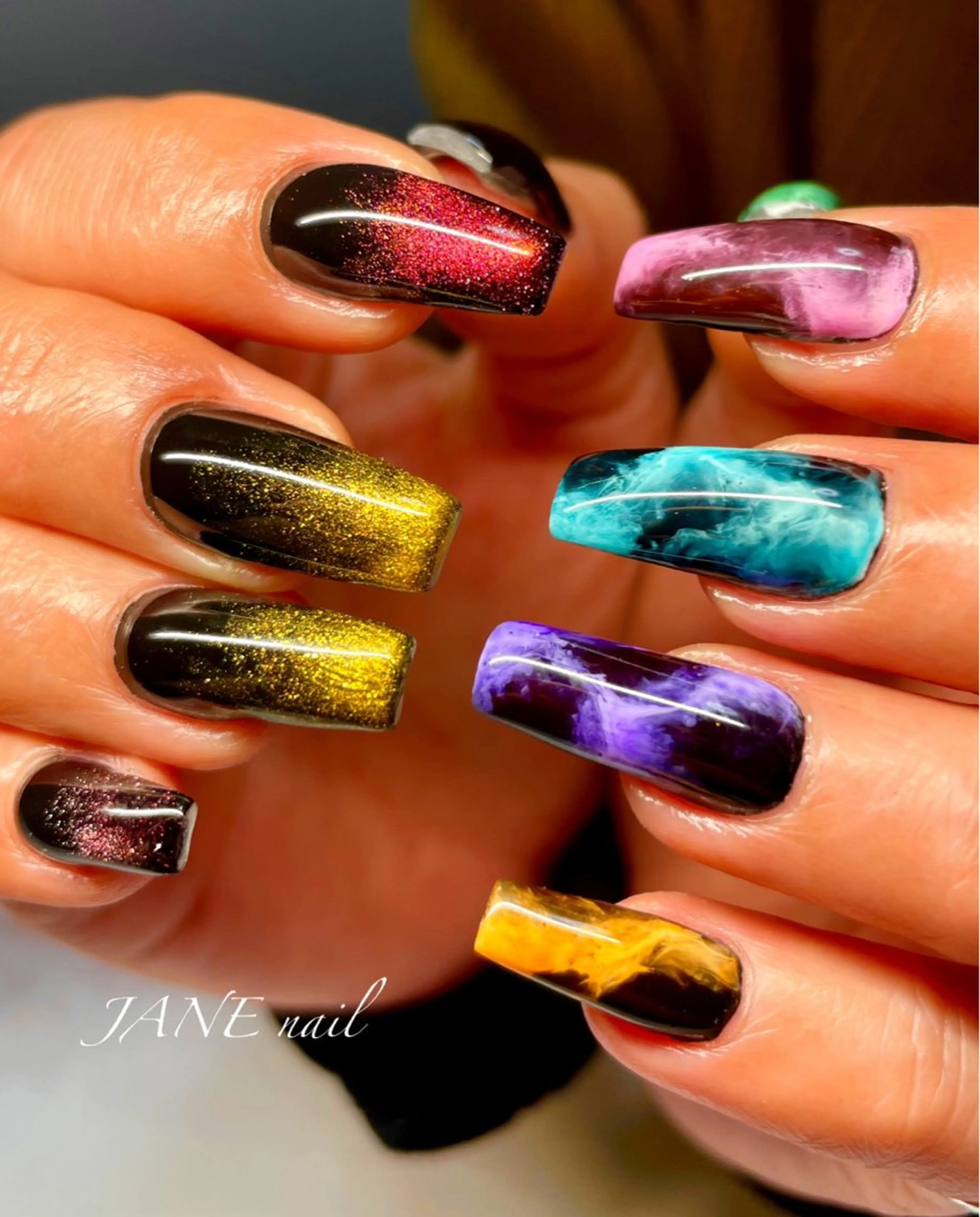 ネイル フラッシュネイル ロングネイル マグネットネイル 冬ネイル ハンドネイル Nail Salon JANEのネイルデザイン