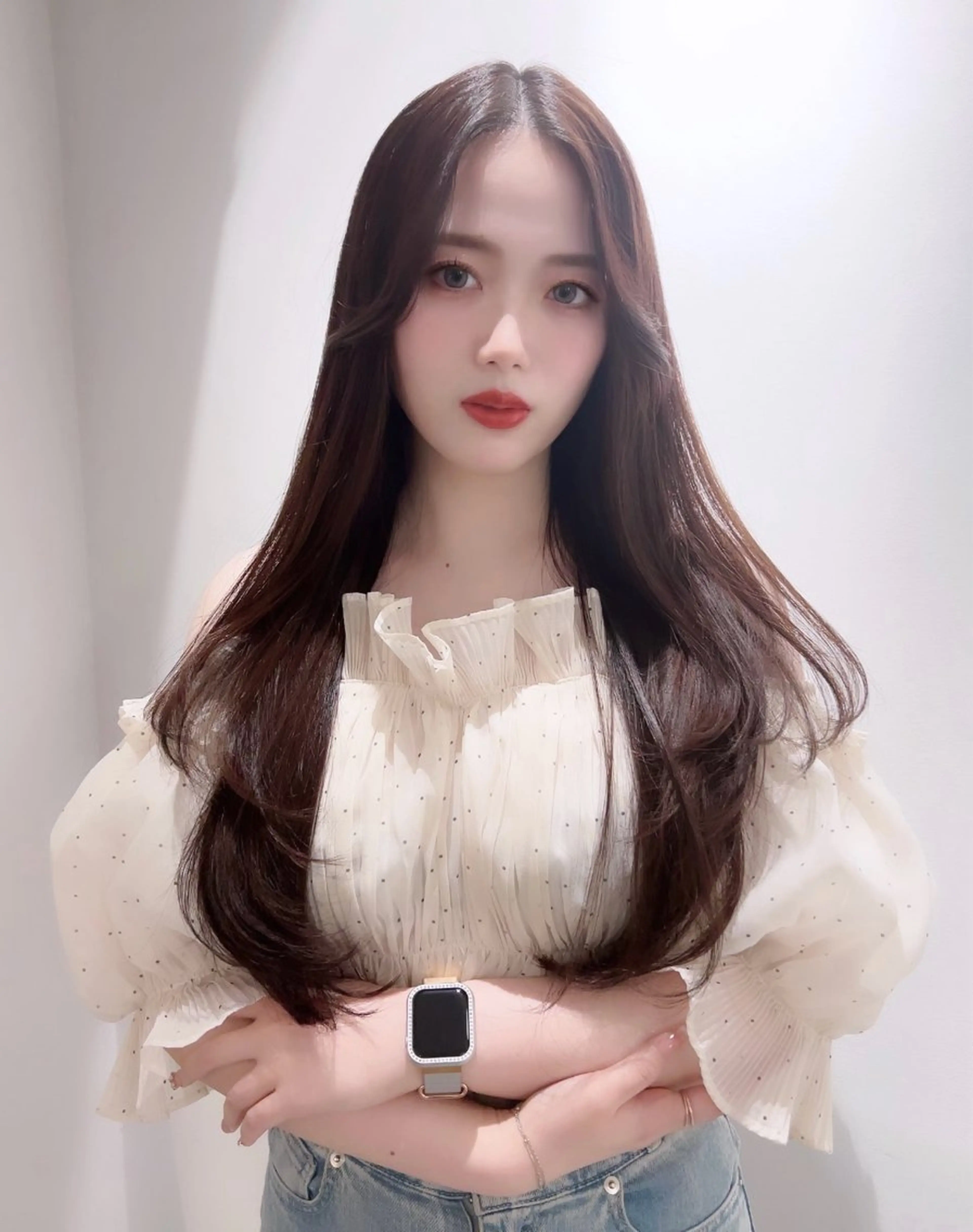 ロング カラー 縮毛矯正 トリートメント &chaLme   心斎橋所属・emi/髪質改善/ 韓国風/艶カラーのヘアスタイル