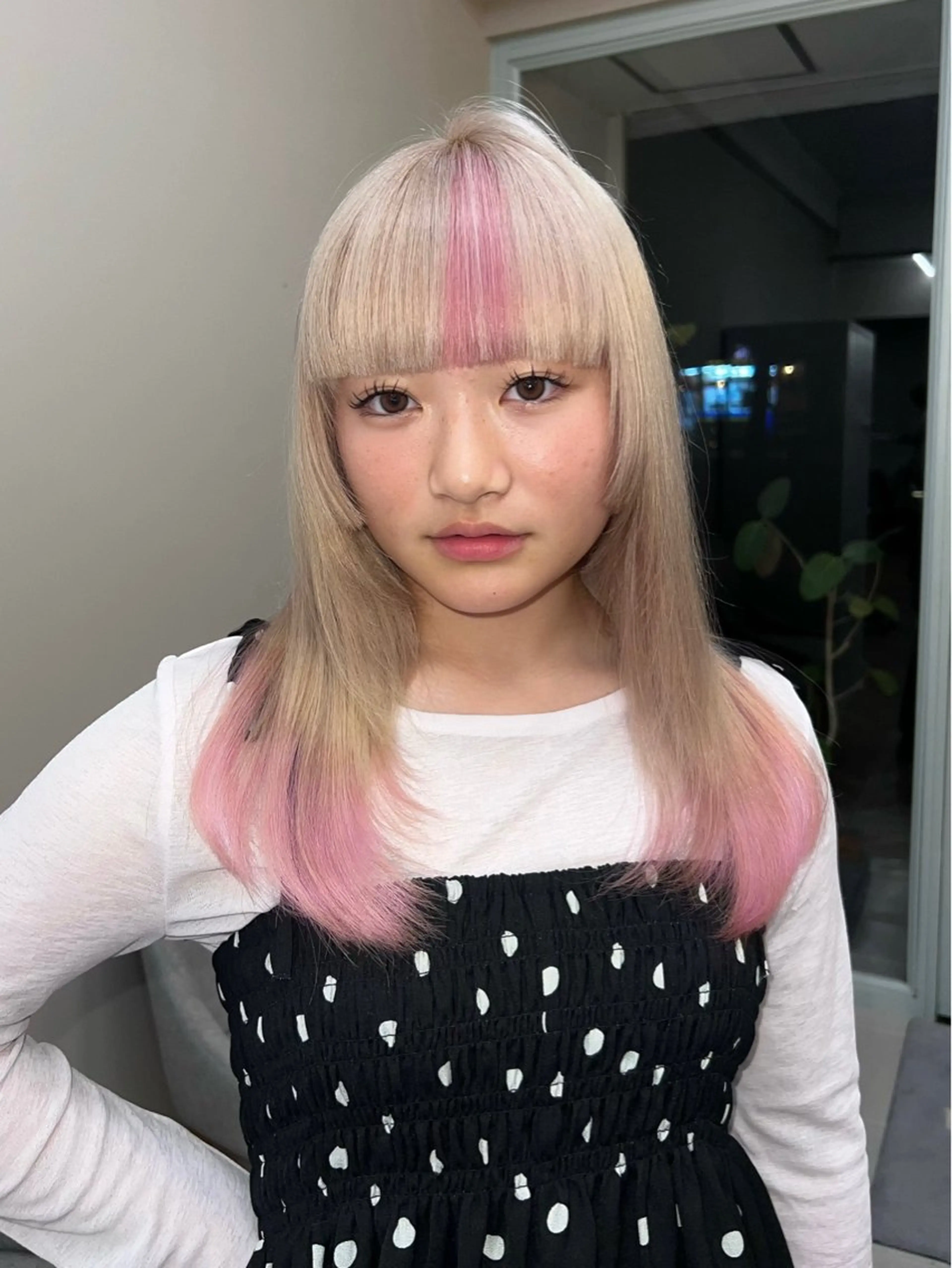 セミロング カラー ヘアカラー トリートメント 岡山ハイトーン・ ルーツカラー/こもものヘアスタイル