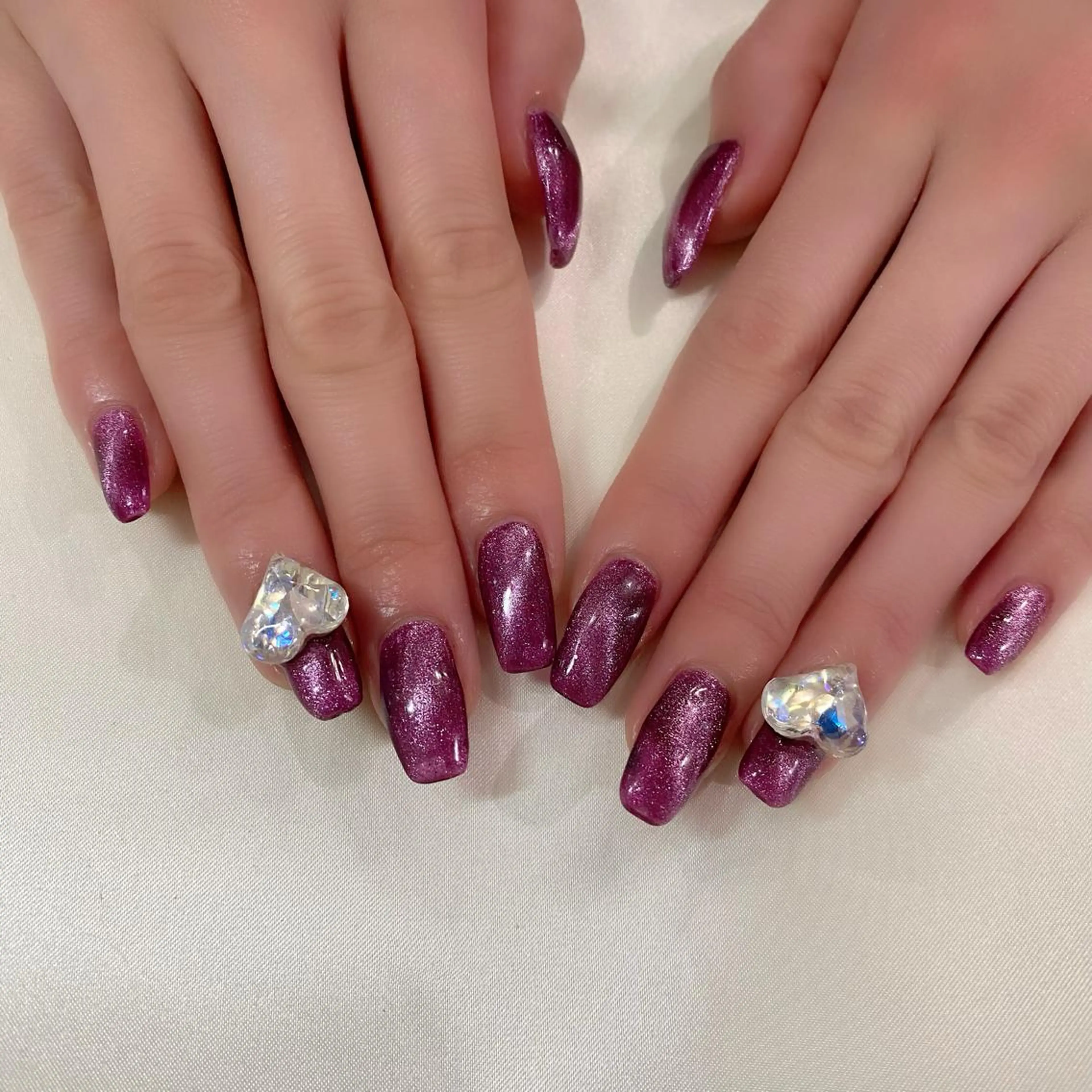 ネイル ハート マグネットネイル ピンク パープル 冬ネイル Salon Ｋのネイルデザイン