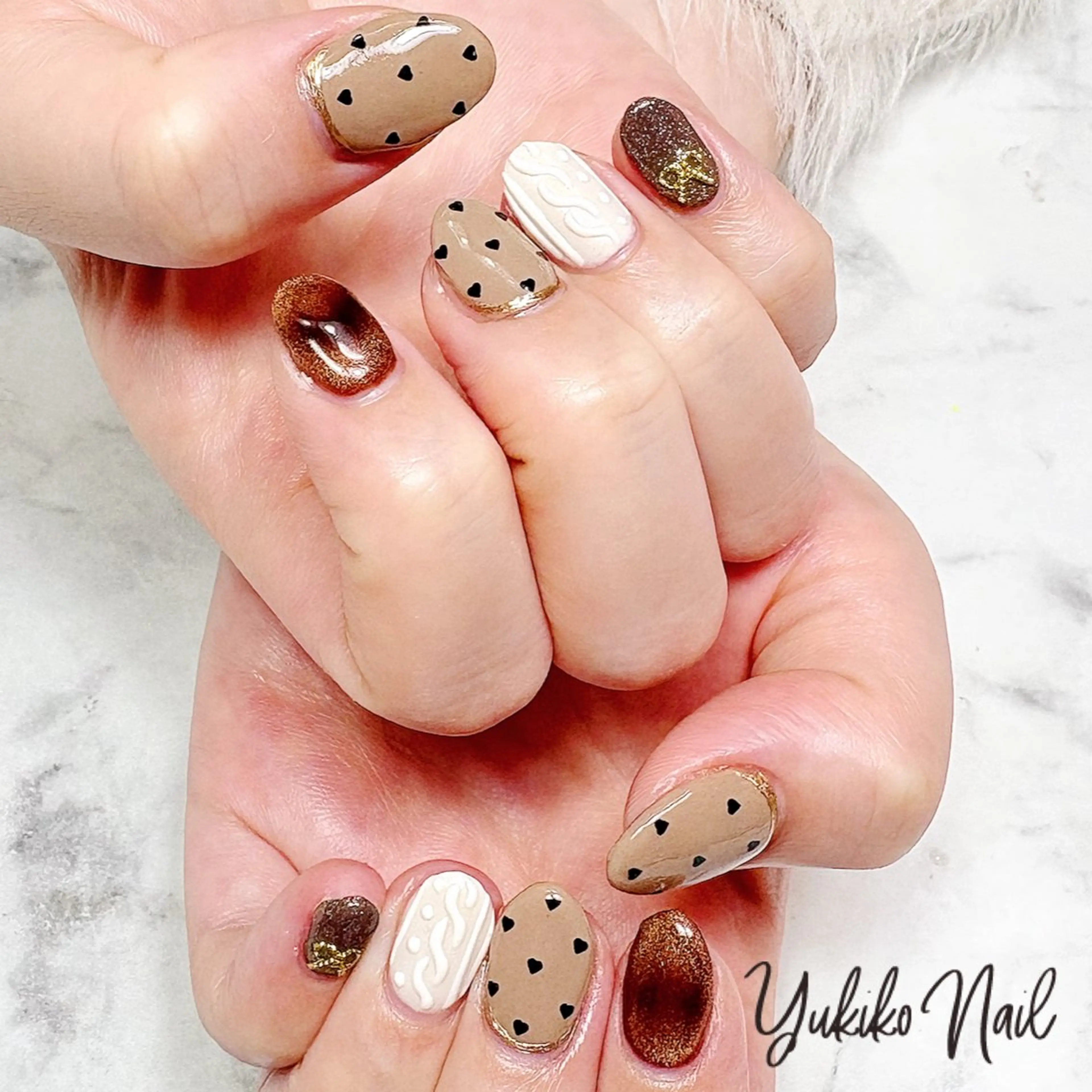 ネイル ドット ハート バレンタイン ハンドネイル ユキコ ネイルのネイルデザイン