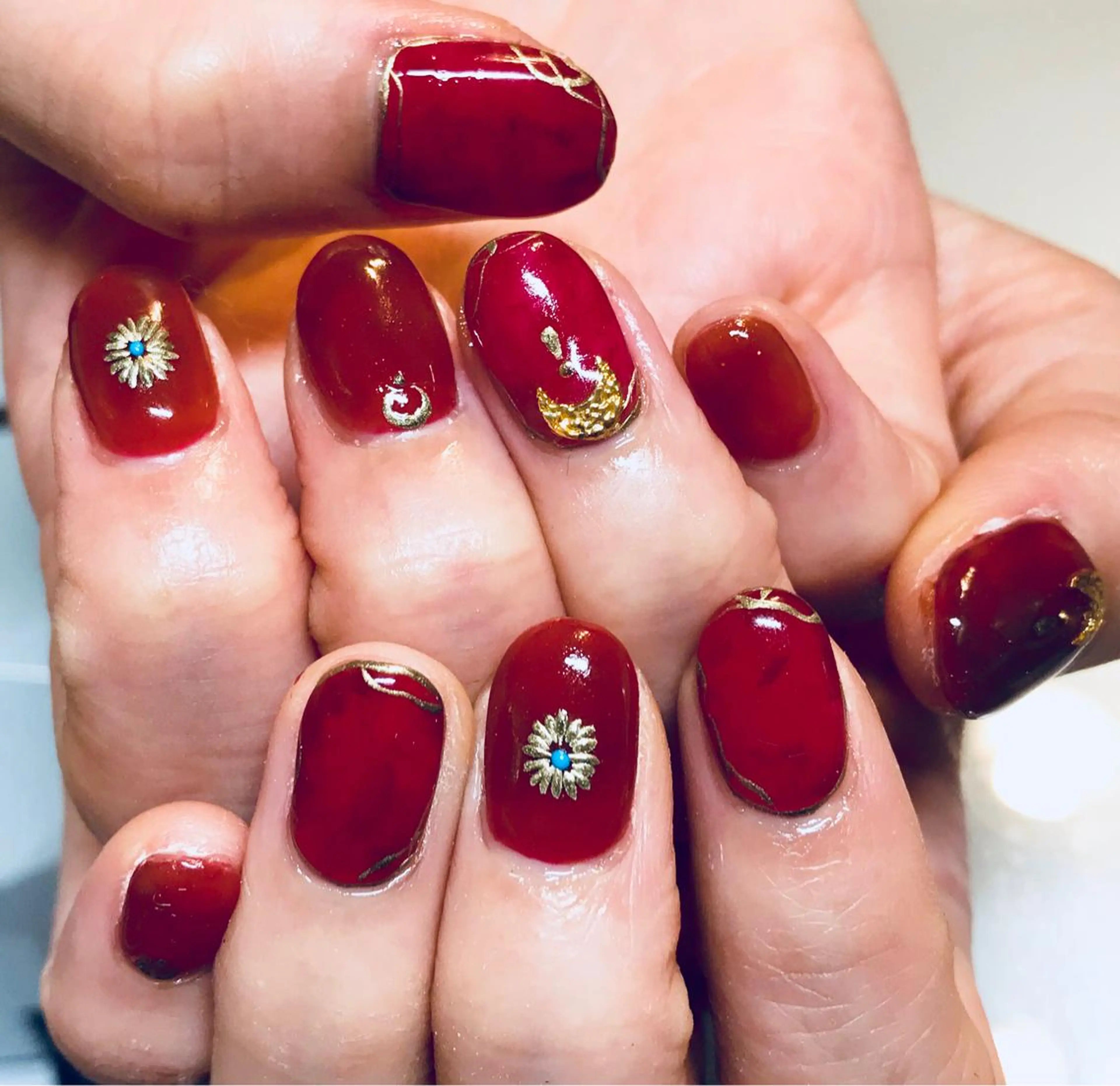 ショート ネイル アートネイル ボルドー ブラウン nail&eye Aoのマツエク・マツパデザイン