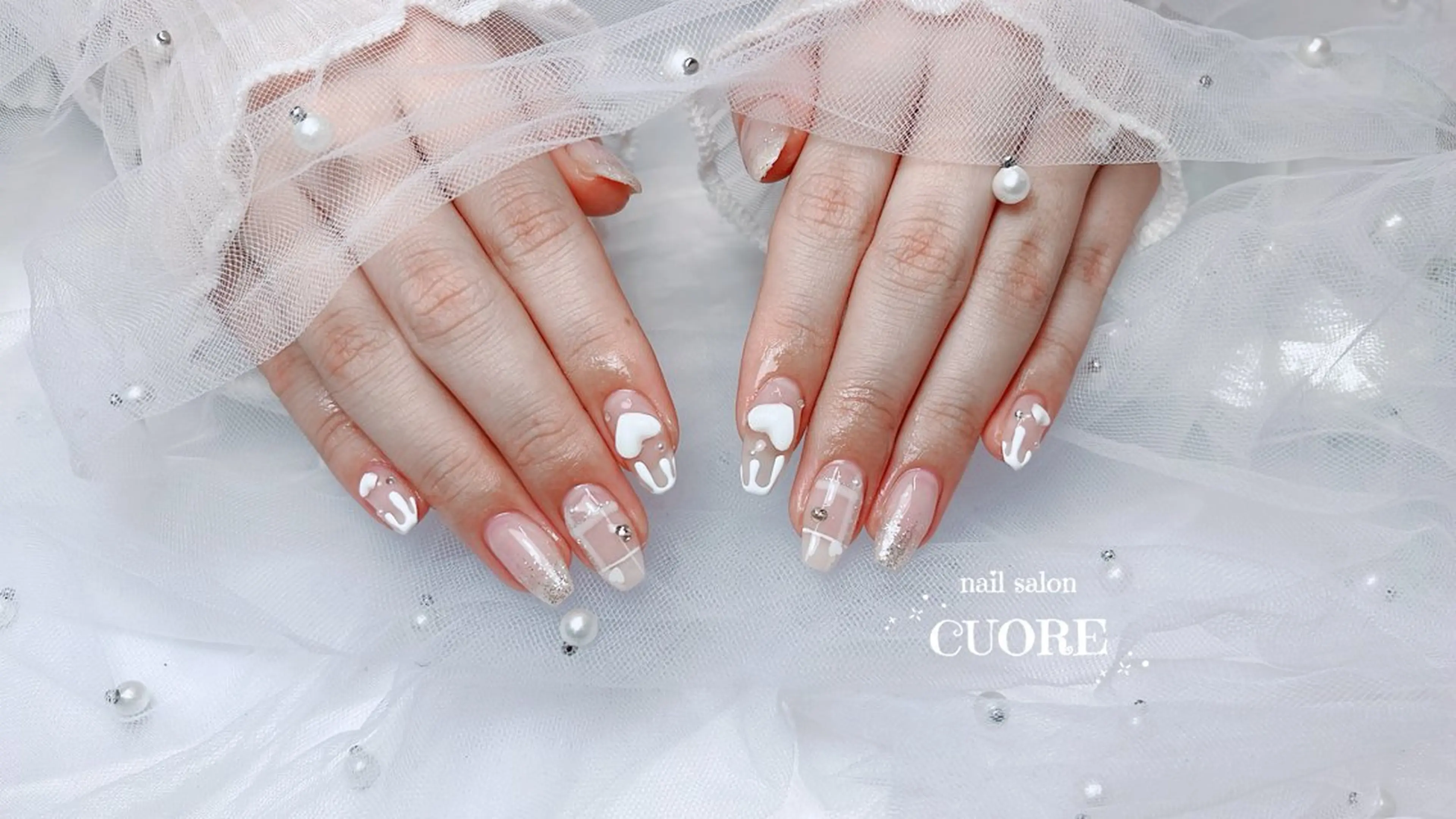 ネイル ハート バレンタイン ホワイト ハンドネイル CUORE____nail所属・nail salon CUOREのネイルデザイン