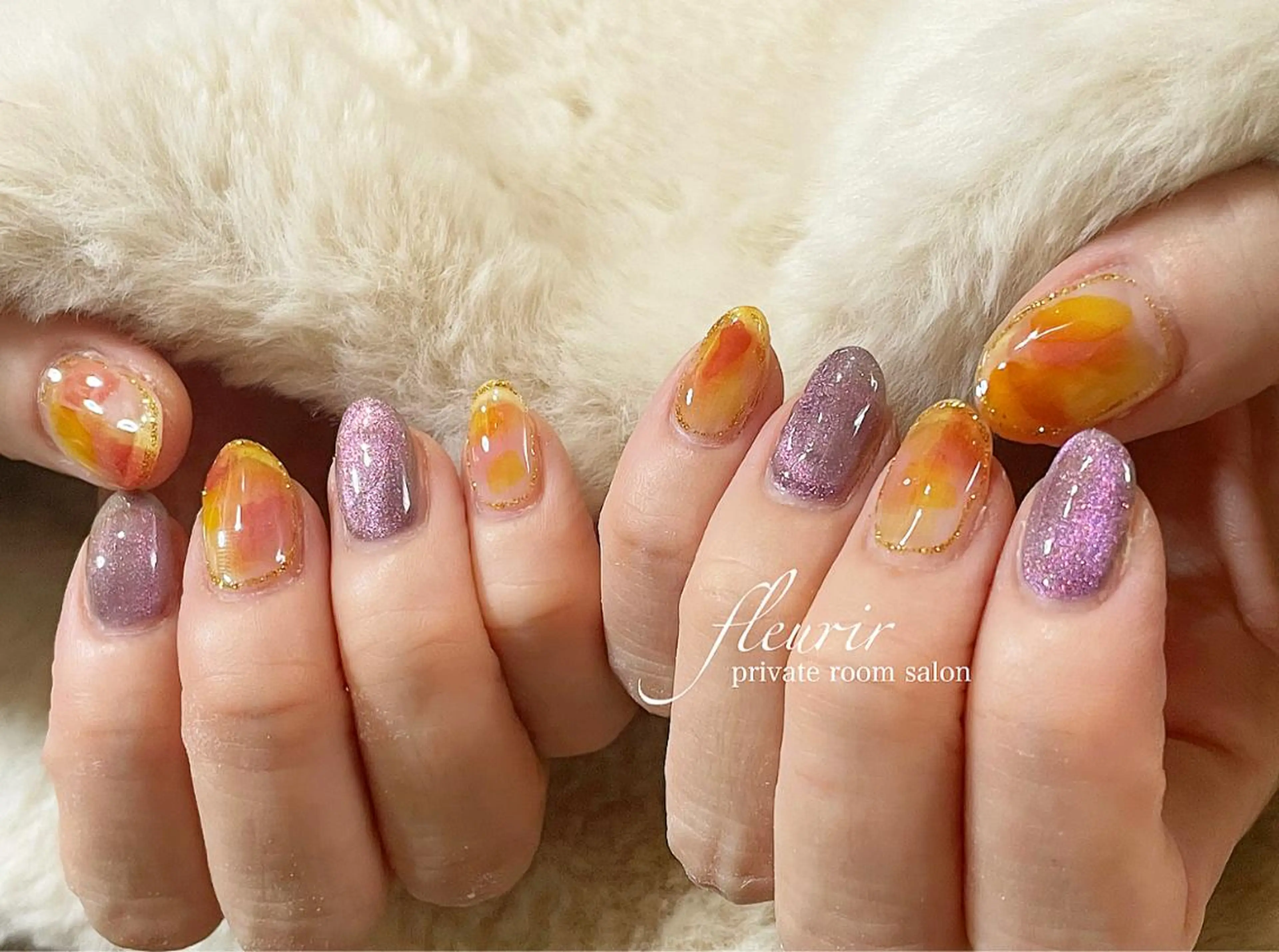 ネイル マグネットネイル パープル フルリール 【プライベートサロンのネイルデザイン