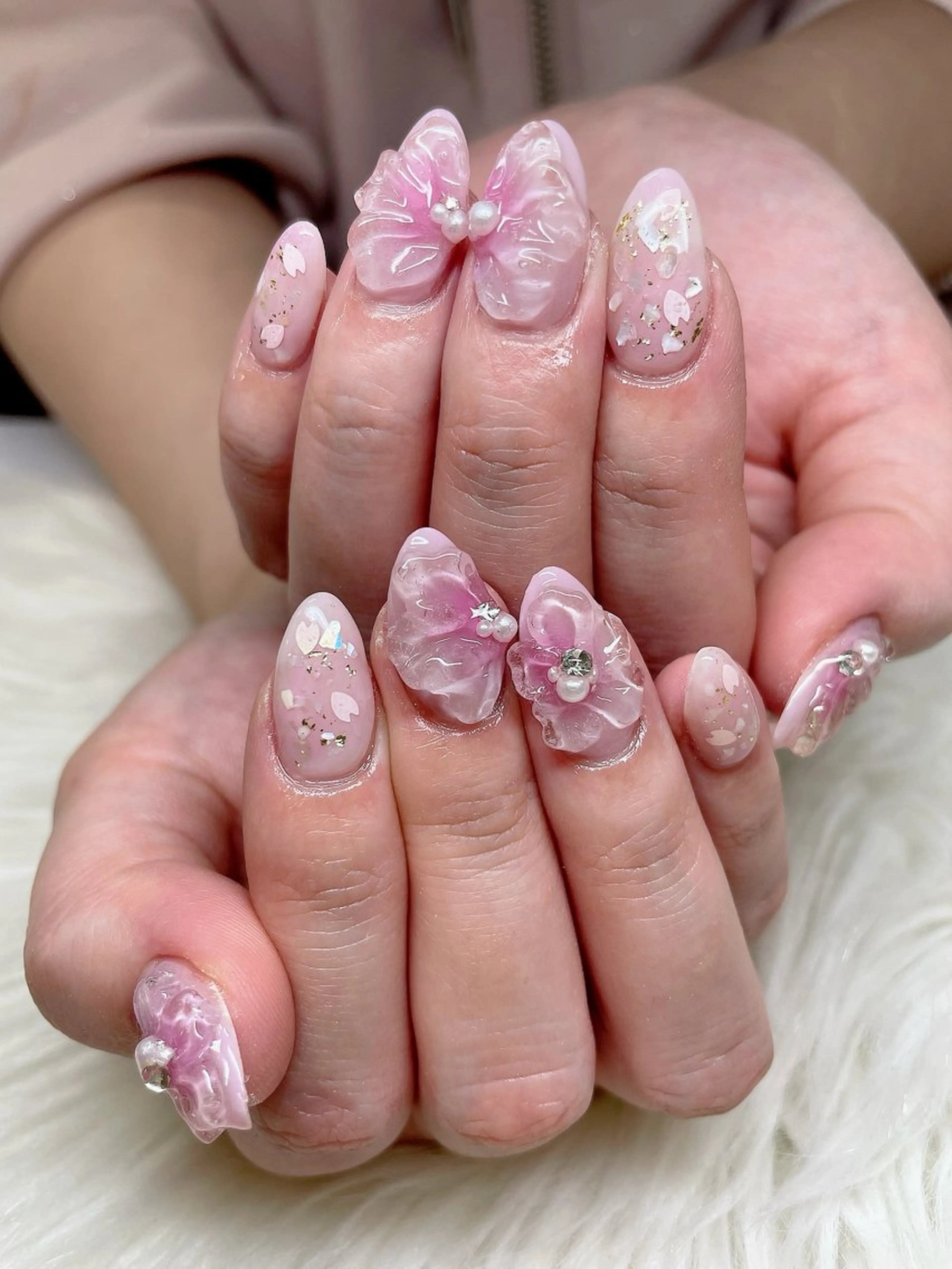 ネイル 桜ネイル 氷ネイル・うるうるネイル 春ネイル ハンドネイル 南田 千絵のネイルデザイン