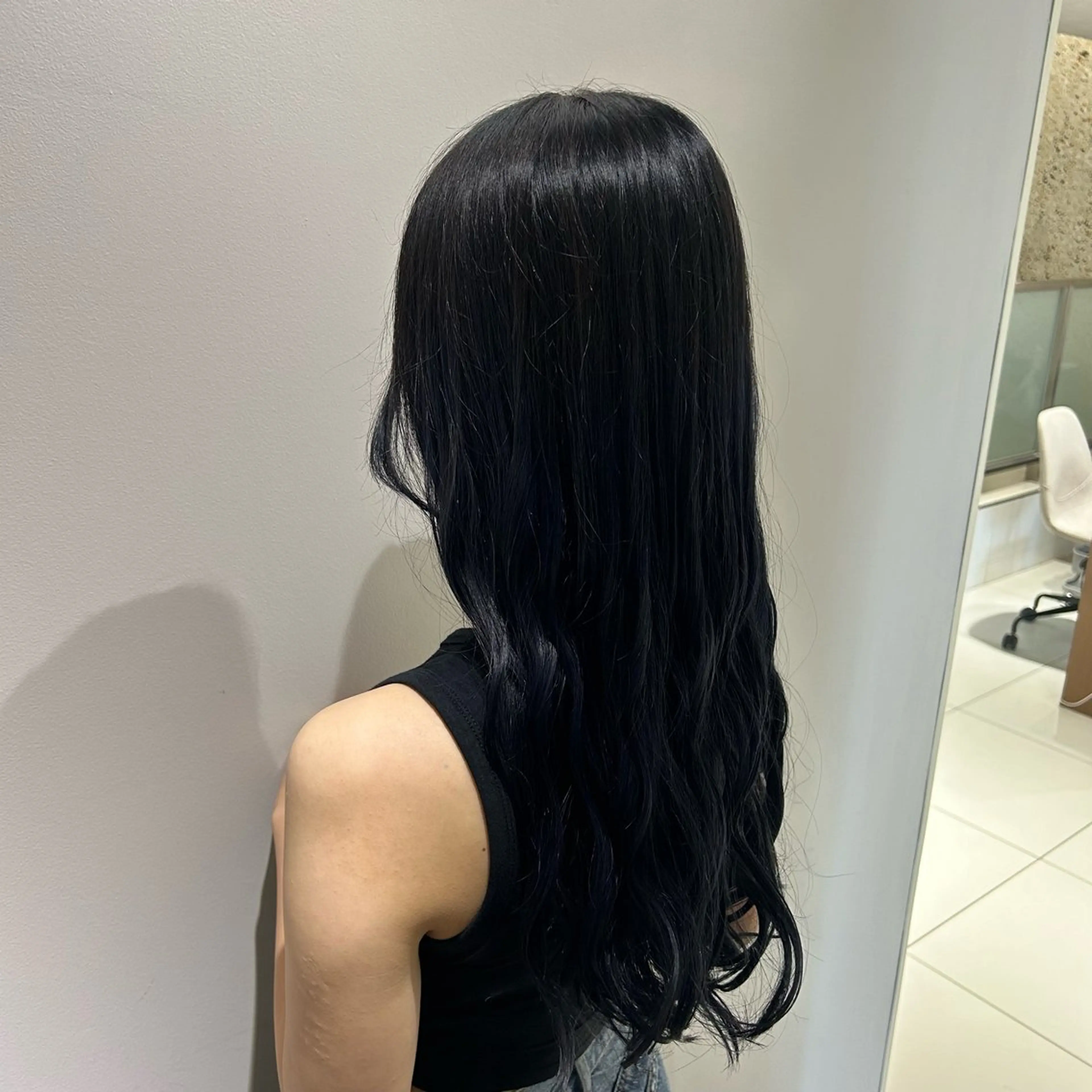 ロング カラー 黒髪 ブルーカラー ブルーブラック JURI 🎀透明感カラー🎀のヘアスタイル