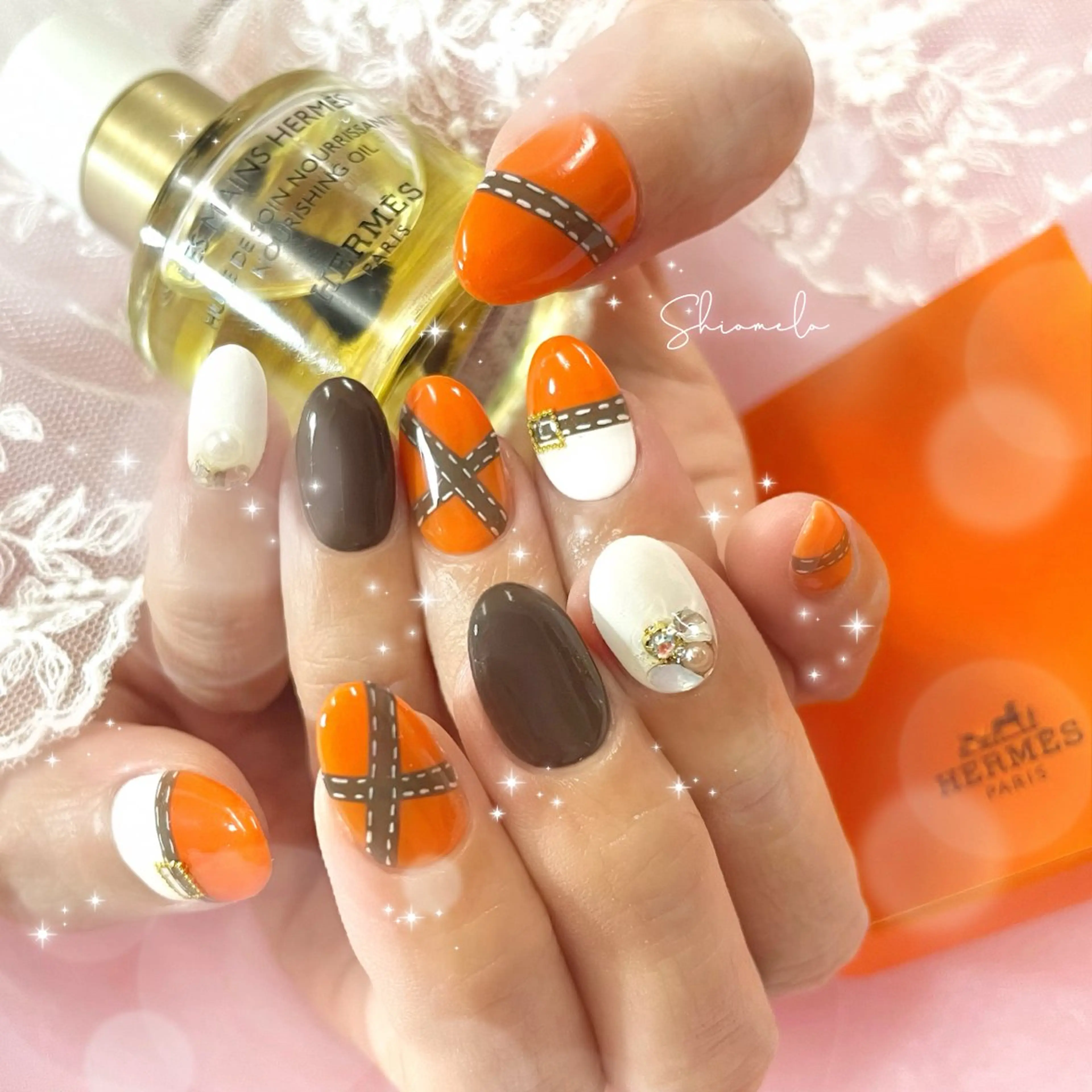 ネイル ガーリー 韓国ネイル オレンジ Maison de l'Angeのネイルデザイン