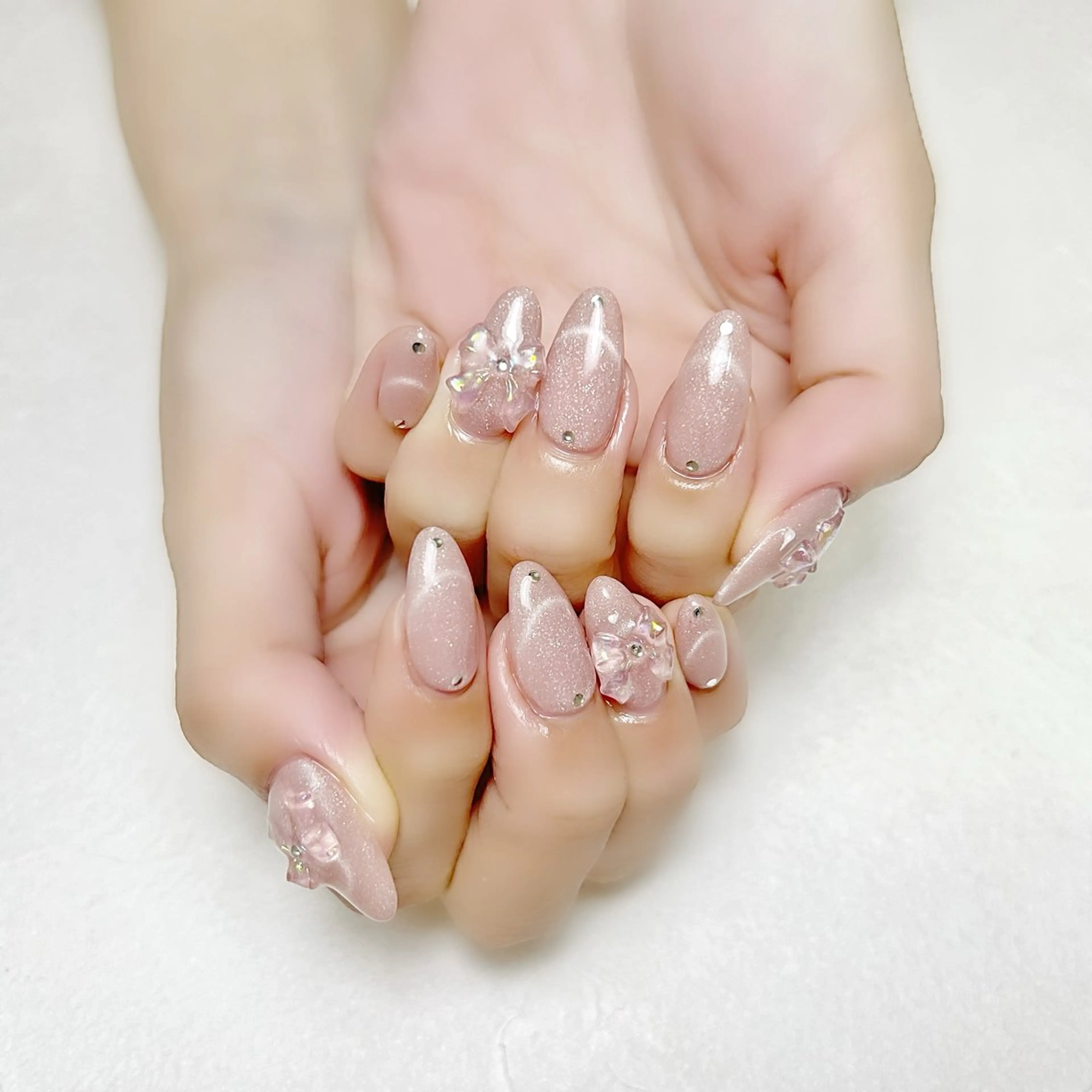 ネイル ラメ(グリッター) マグネットネイル ピンク リボン rouse nail RISATOのネイルデザイン