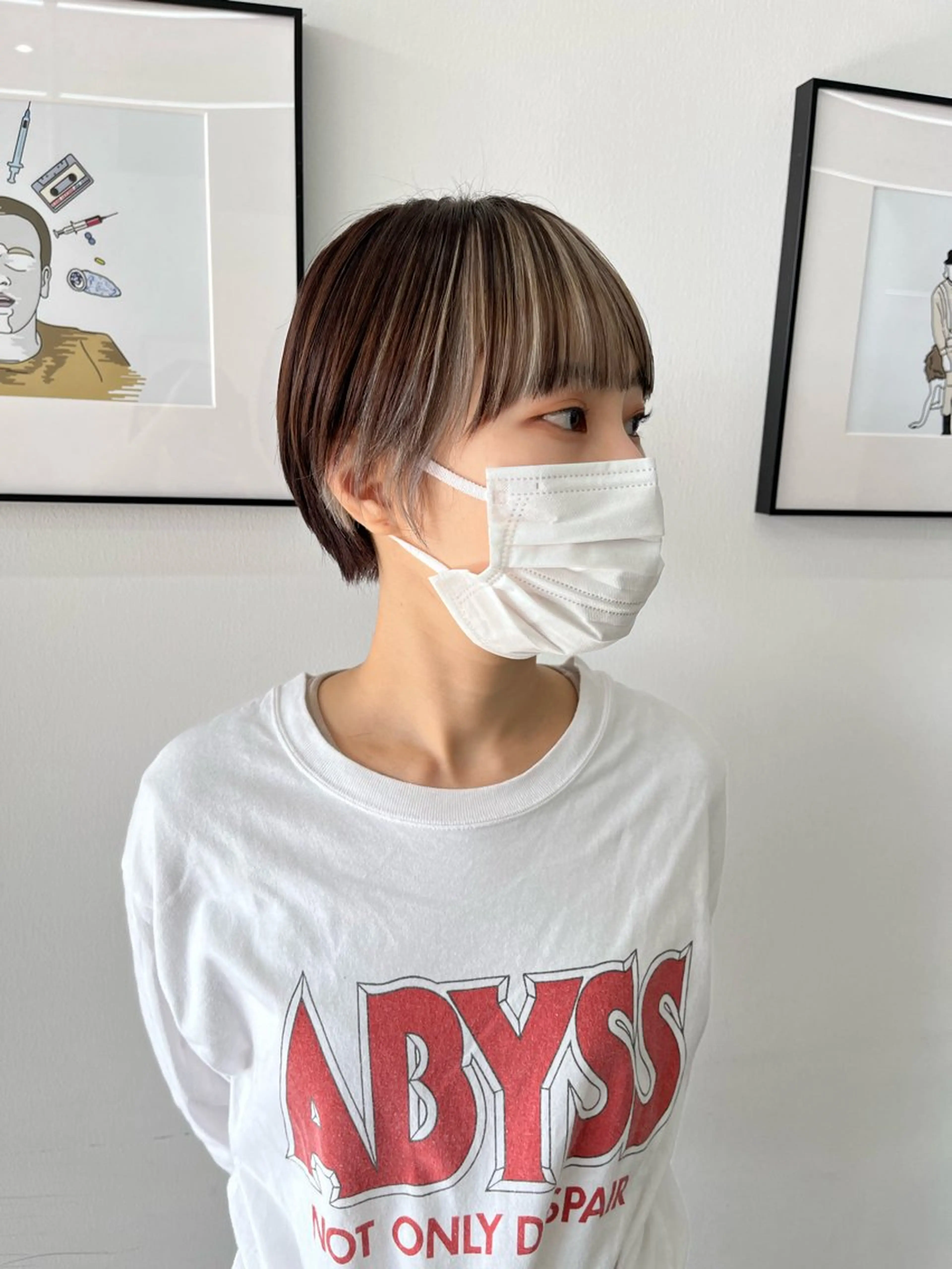 ショート カラー ブリーチ ケアブリーチ ダブルカラー イヤリングカラー ハイライトカラー Nought etre 西金沢のヘアスタイル