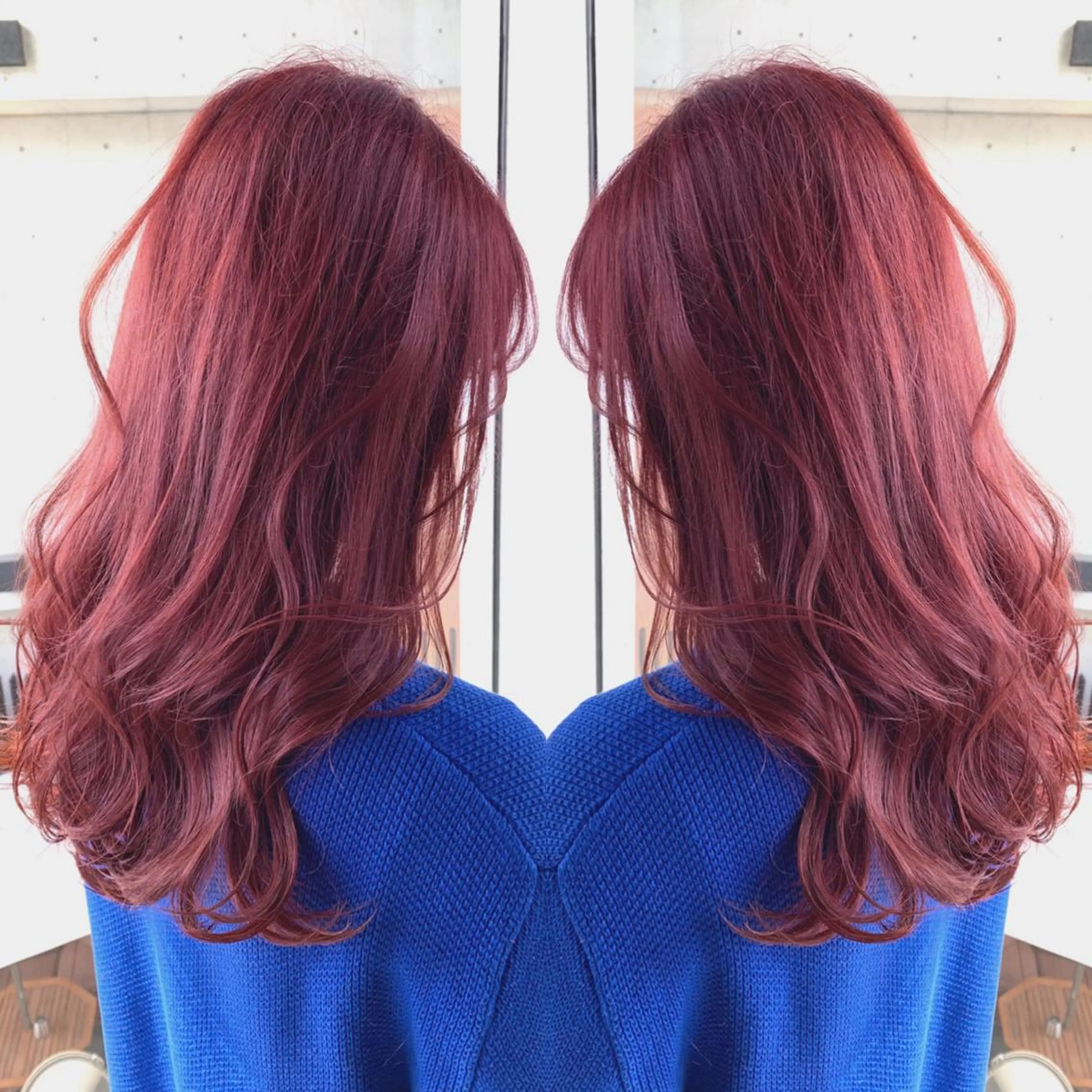 ロング カラー ヘアアレンジ ボルドーカラー ピンクカラー Merci メルシー 福岡、今泉のヘアスタイル