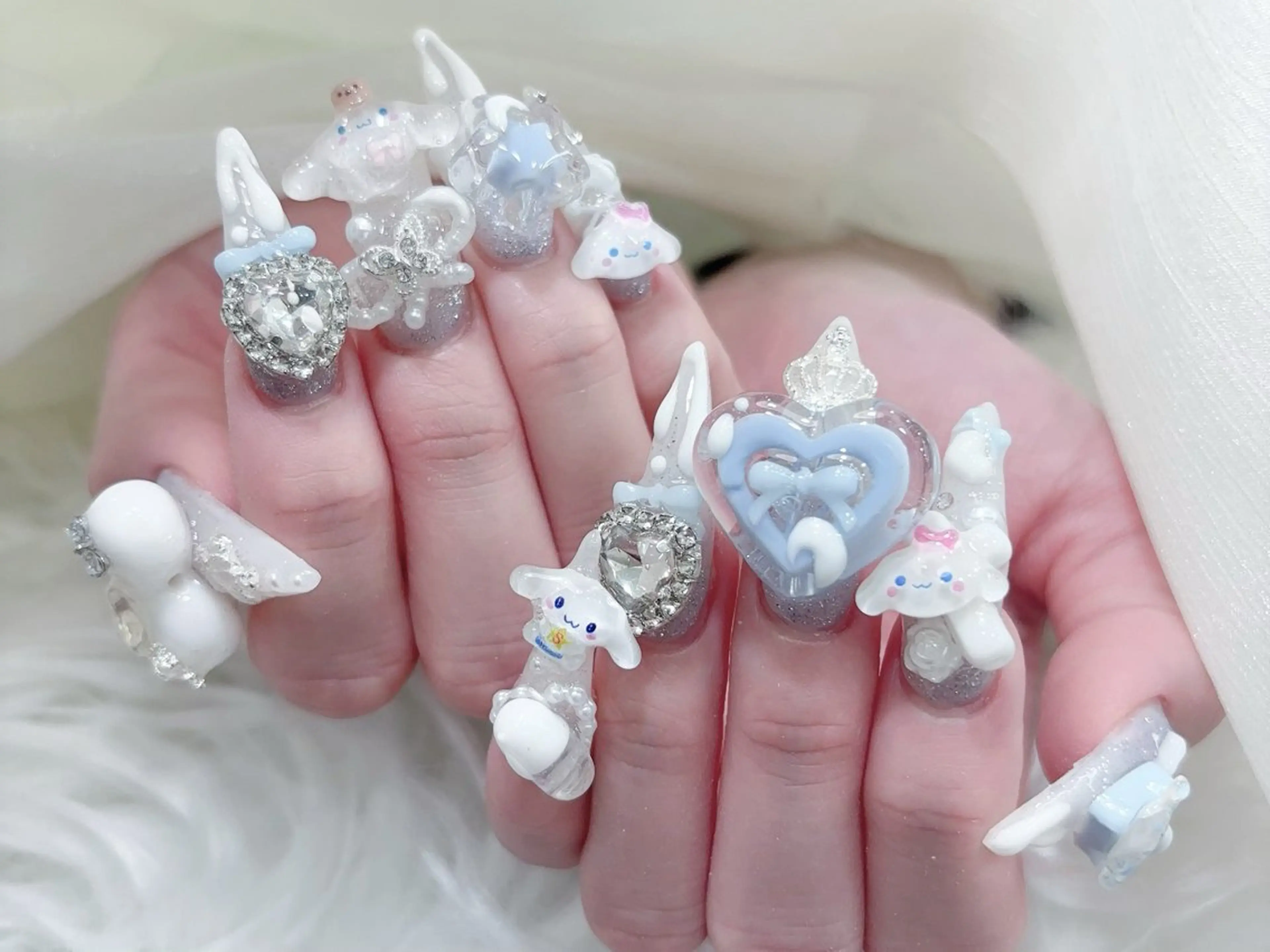 ネイル 成人式 マグネットネイル 大理石ネイル(マーブル) リボン 夏ネイル ハンドネイル MoMoA Nail ネイル長さ出し専門店のネイルデザイン