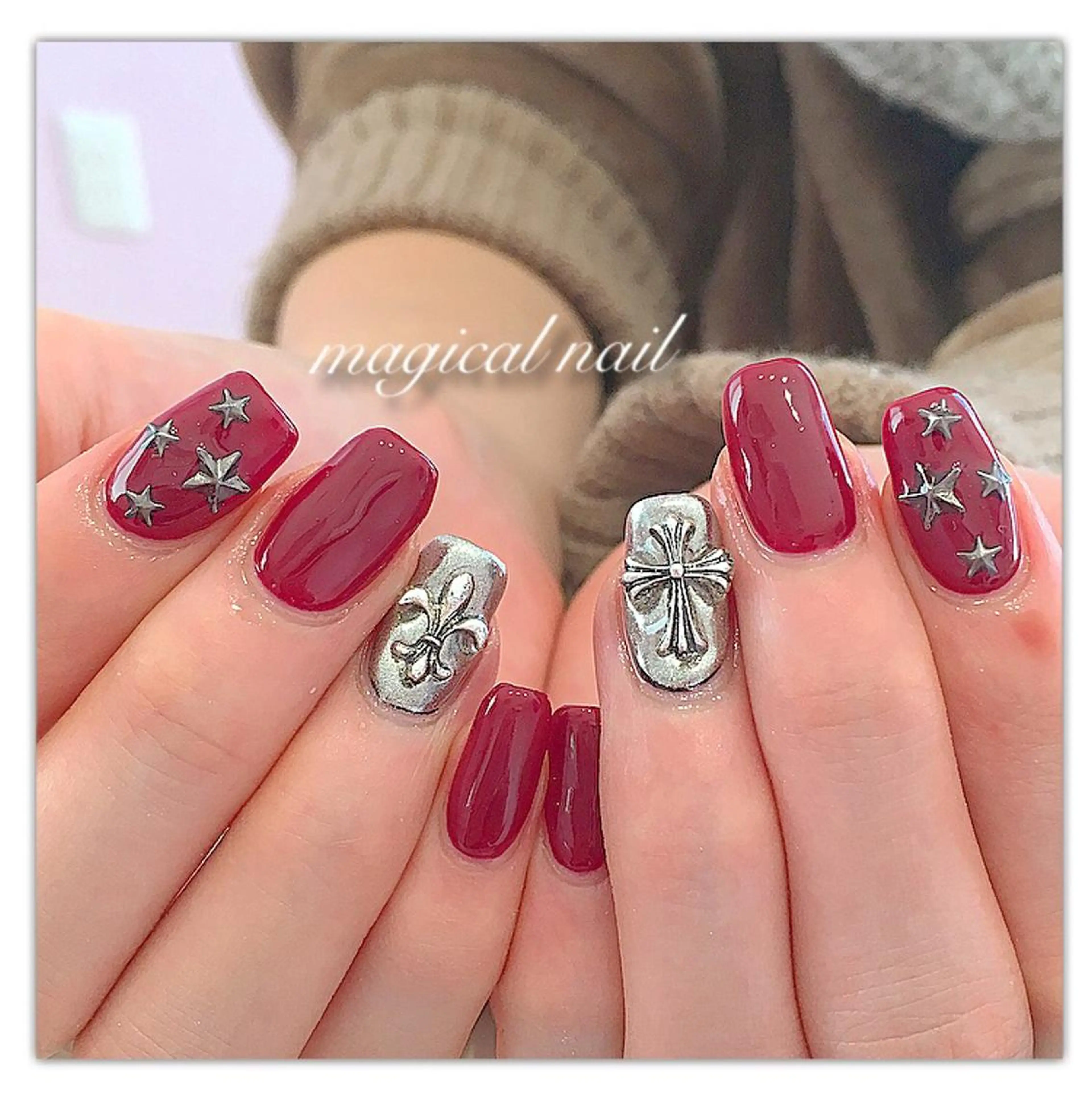 ネイル ボルドー ミラーネイル magical nailのネイルデザイン