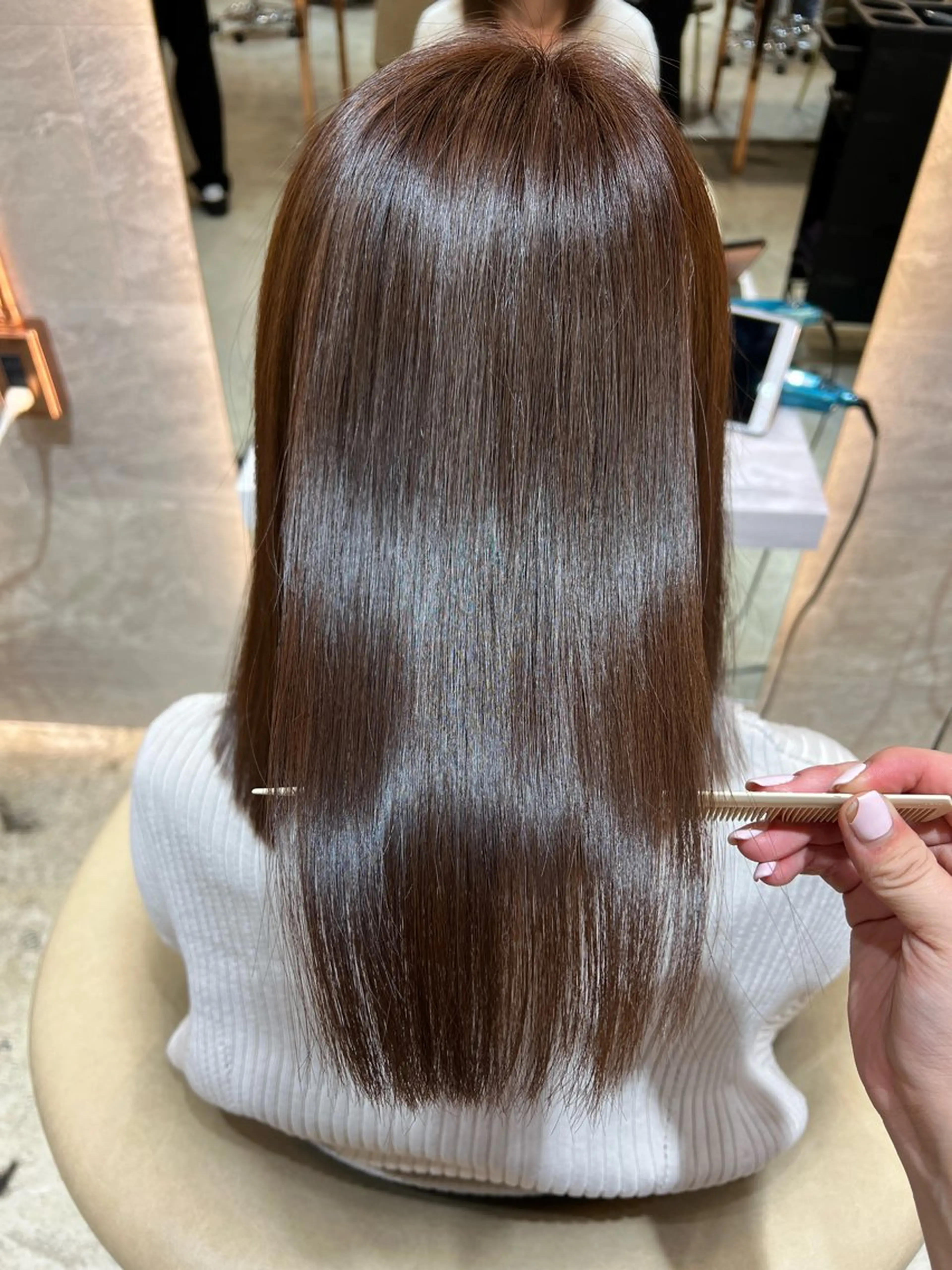 ミディアム カラー ボブ/巻ける縮毛矯正 /韓国レイヤーはなのヘアスタイル