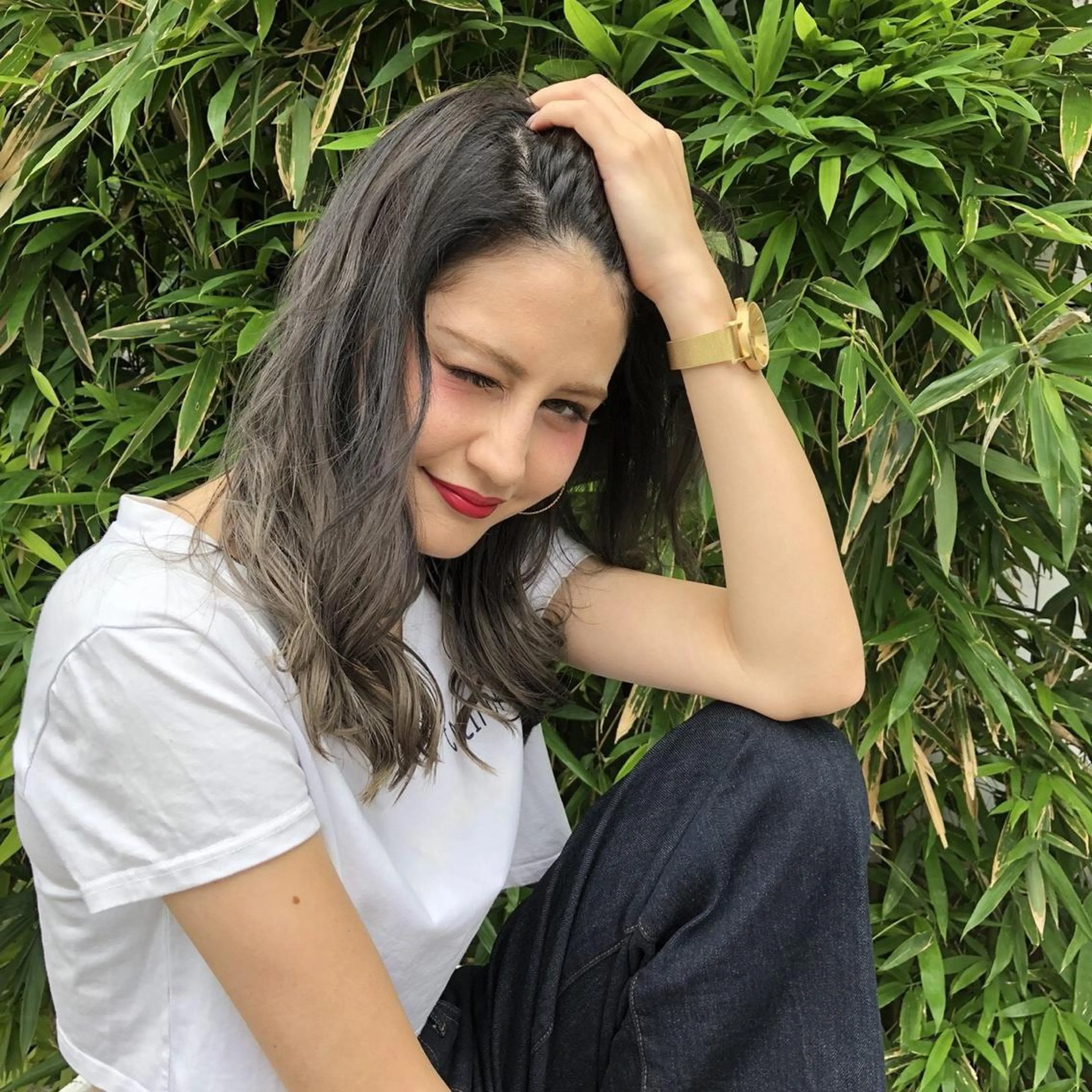 ミディアム アッシュ カット 松井那津子 /ハイライトブリーチのヘアスタイル