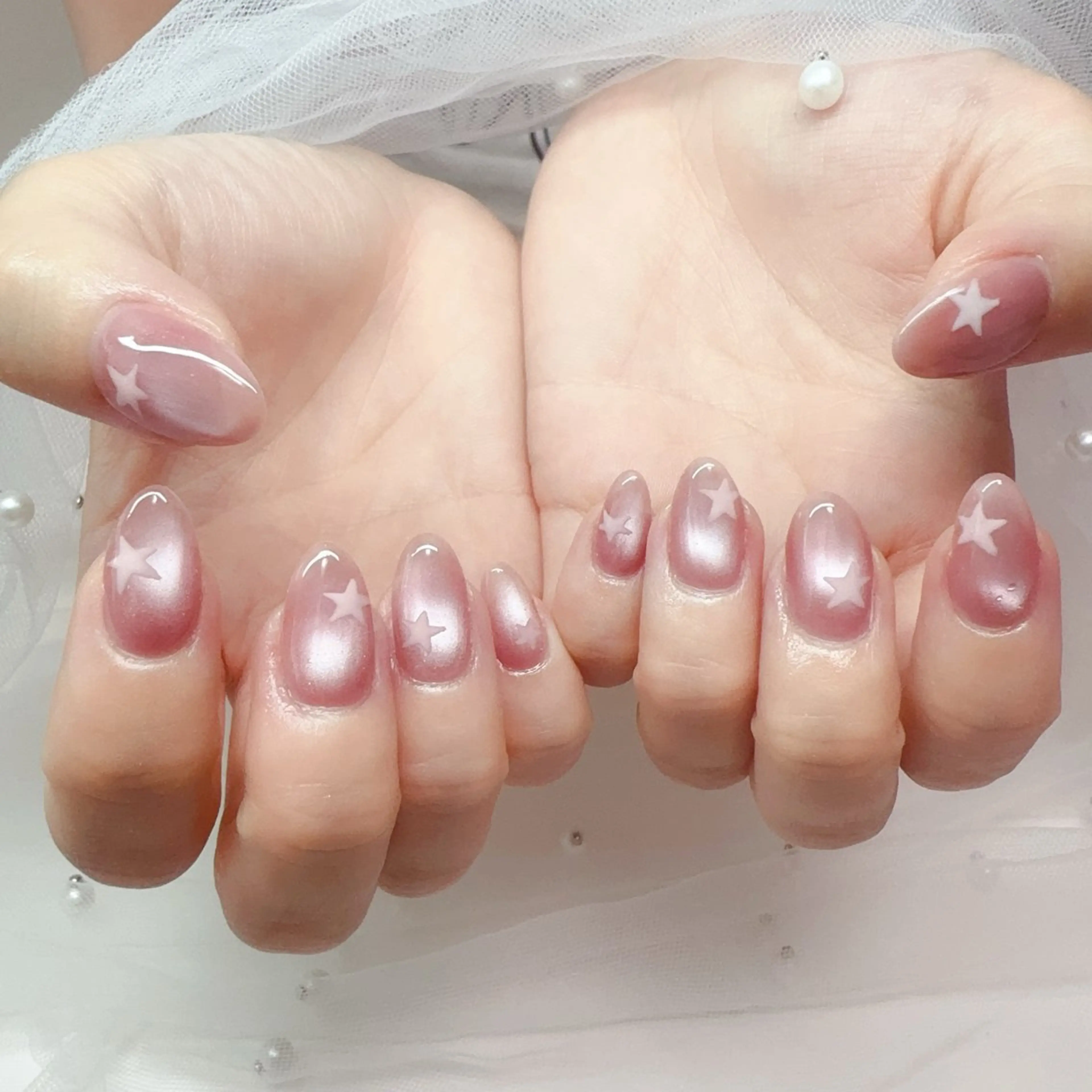 ネイル オーロラネイル チークネイル 桜ネイル 長さ出し ジェルネイル ハンドネイル YUYI.nail salonのネイルデザイン
