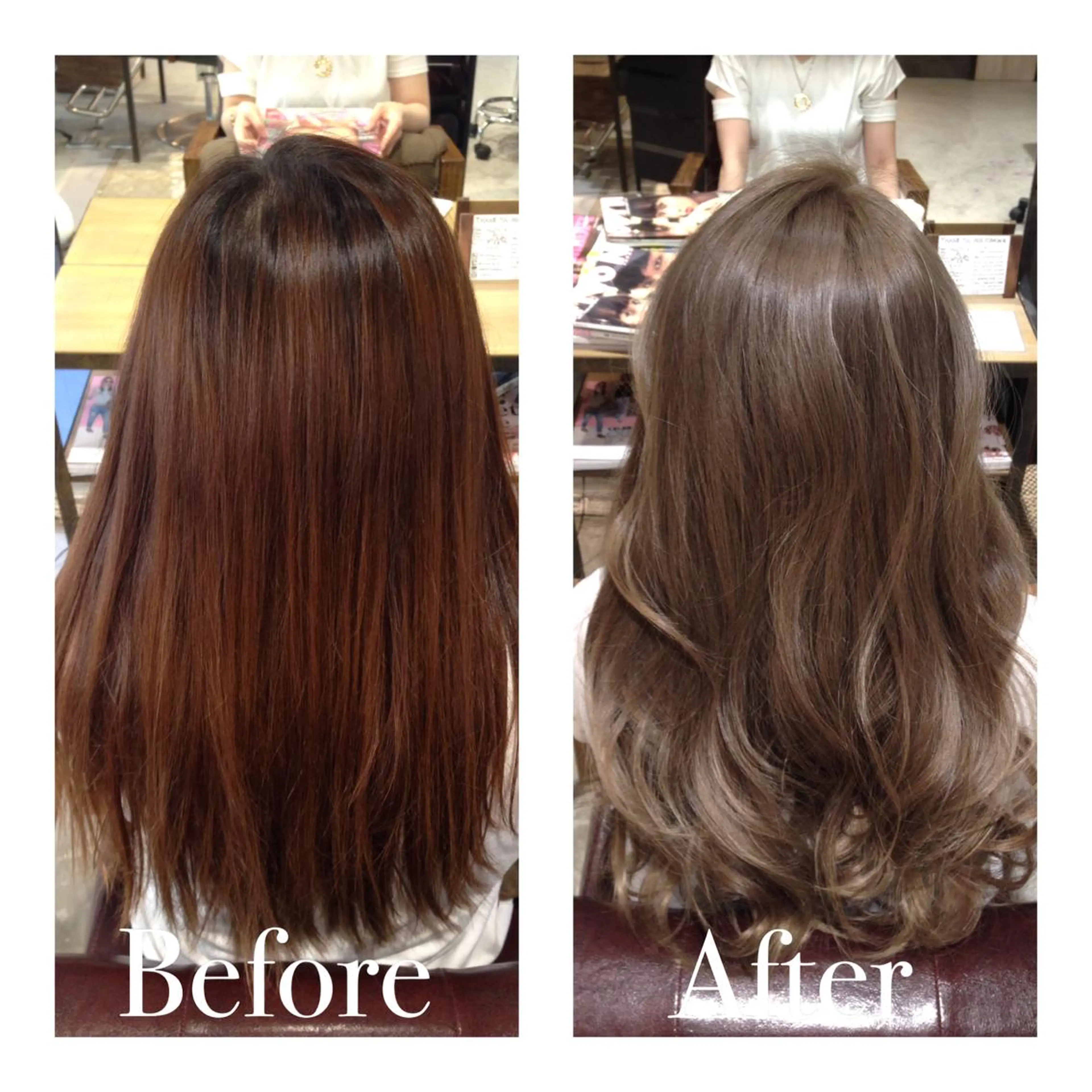 ミディアム セミロング ロング カラー パーマ アオガミ （前髪顔周りカット）のヘアスタイル