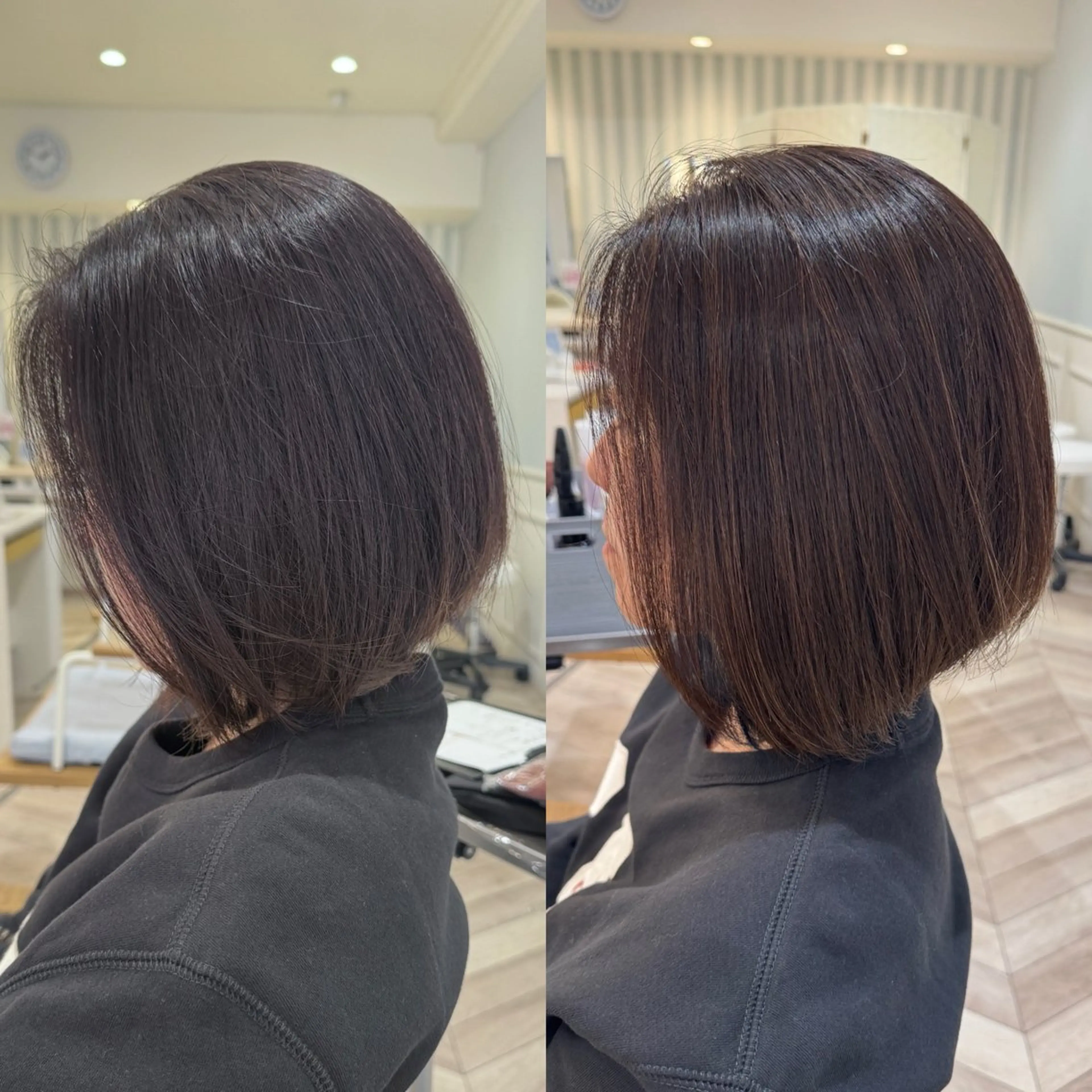 ミディアム カット ヘアカラー トリートメント 縮毛矯正/白髪ぼかし ショートボブ/鈴木のヘアスタイル