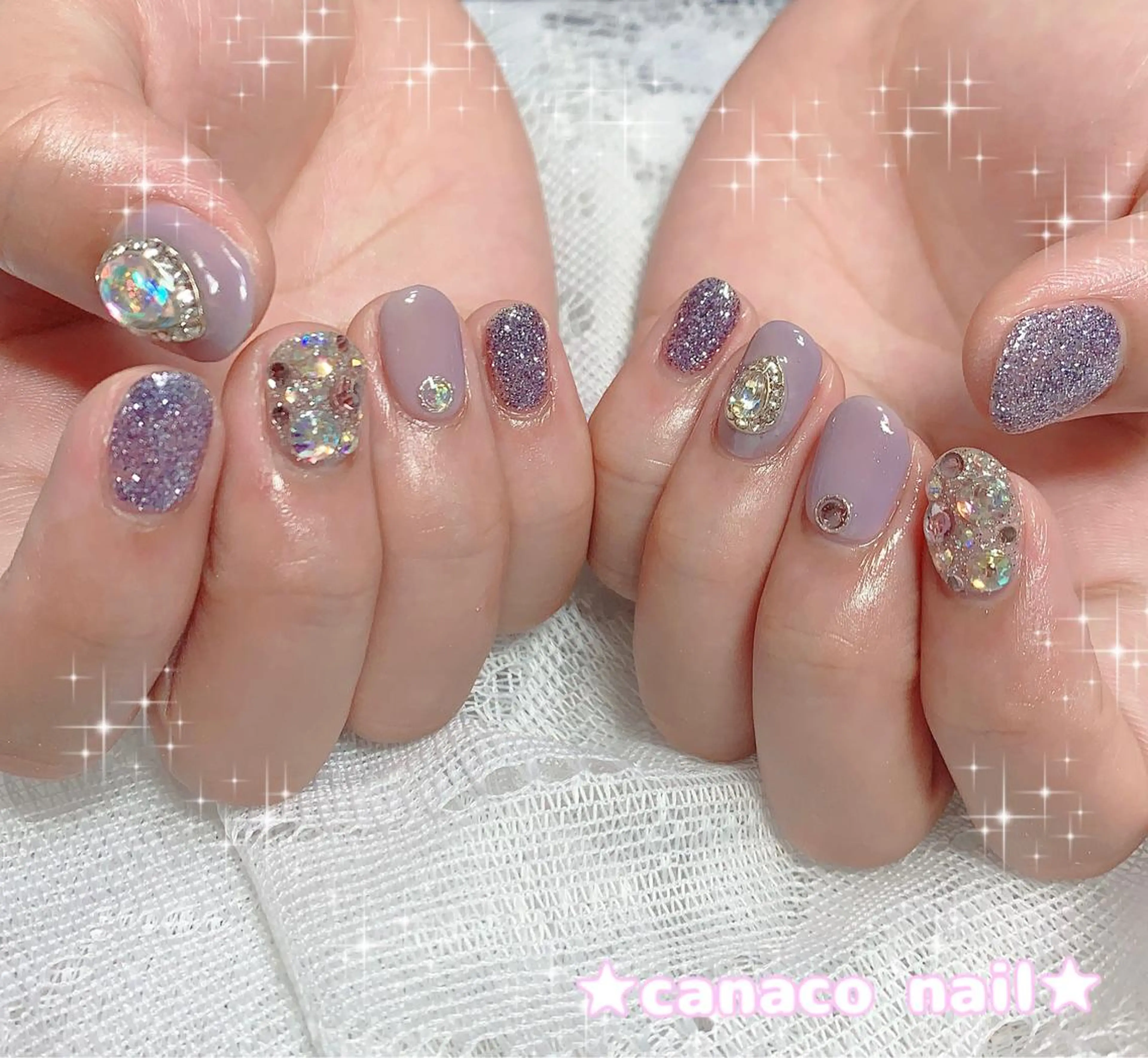 ネイル アートネイル ジェルネイル キラキラネイル パラジェル パープル ハンドネイル ハンドケア Felice所属・ベテランネイル cnc  nailのネイルデザイン