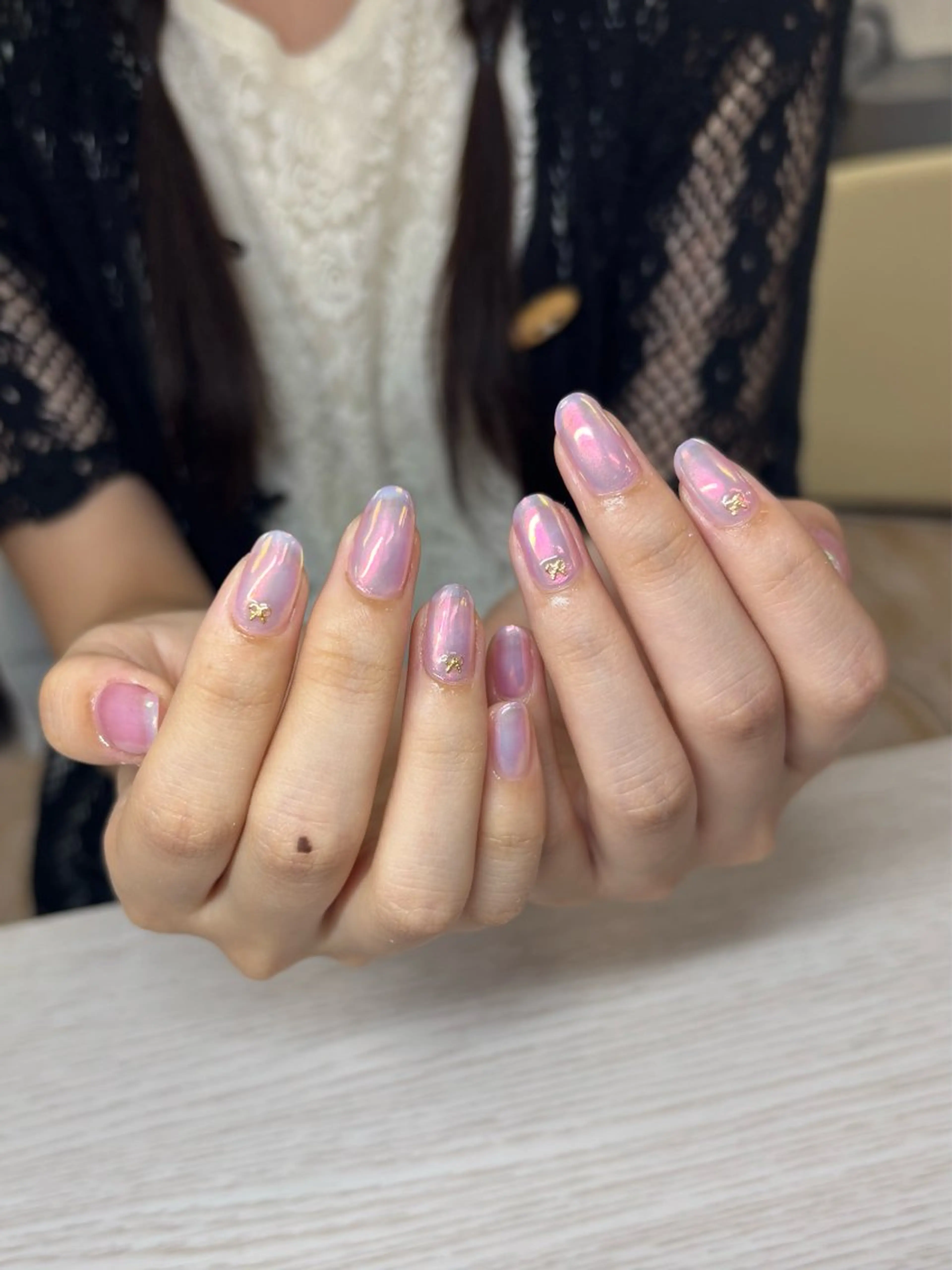 ネイル オーロラネイル リボン TRU NAIL & EYE 蒲田店　【トゥルーネイル &アイ】所属・TRU りのあのネイルデザイン