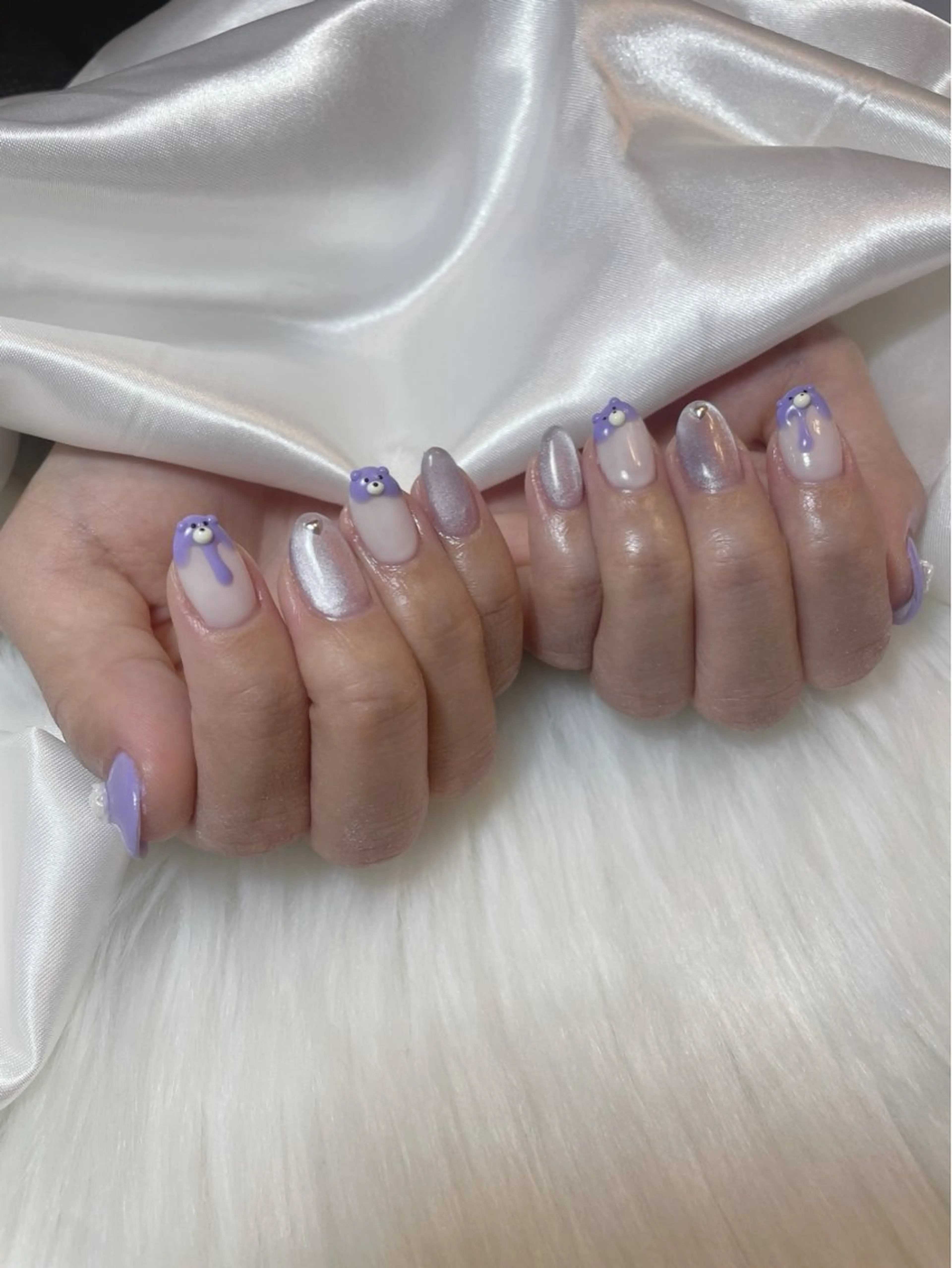 ネイル ブルー フレンチネイル キラキラネイル マグネットネイル シンプルネイル ハンドネイル timtam --sakiのネイルデザイン