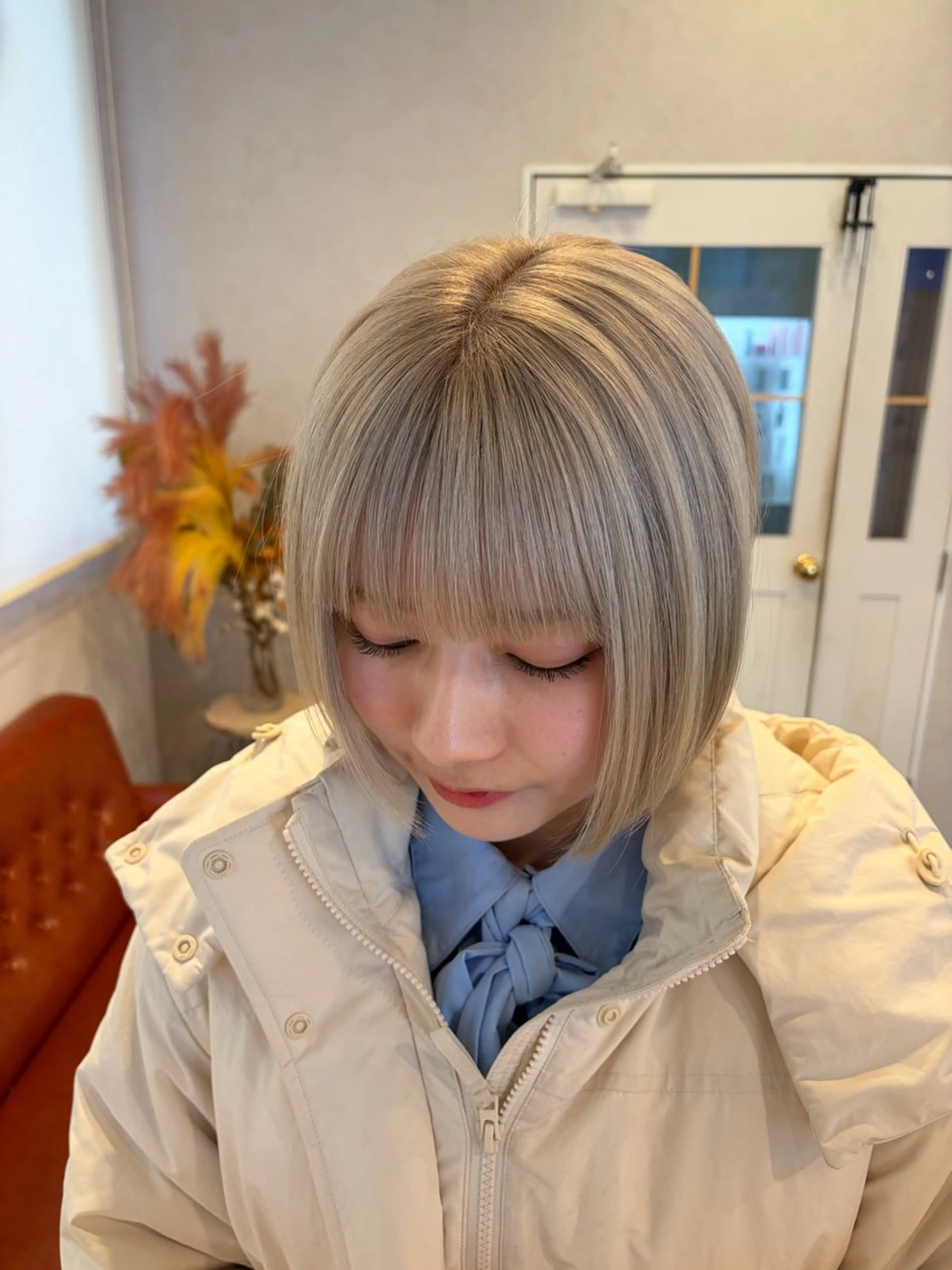 ミディアム カラー グレージュ ボブ ヘアカラー ヘアセット 🫧透明感ケアカラー 守利🫧のヘアスタイル