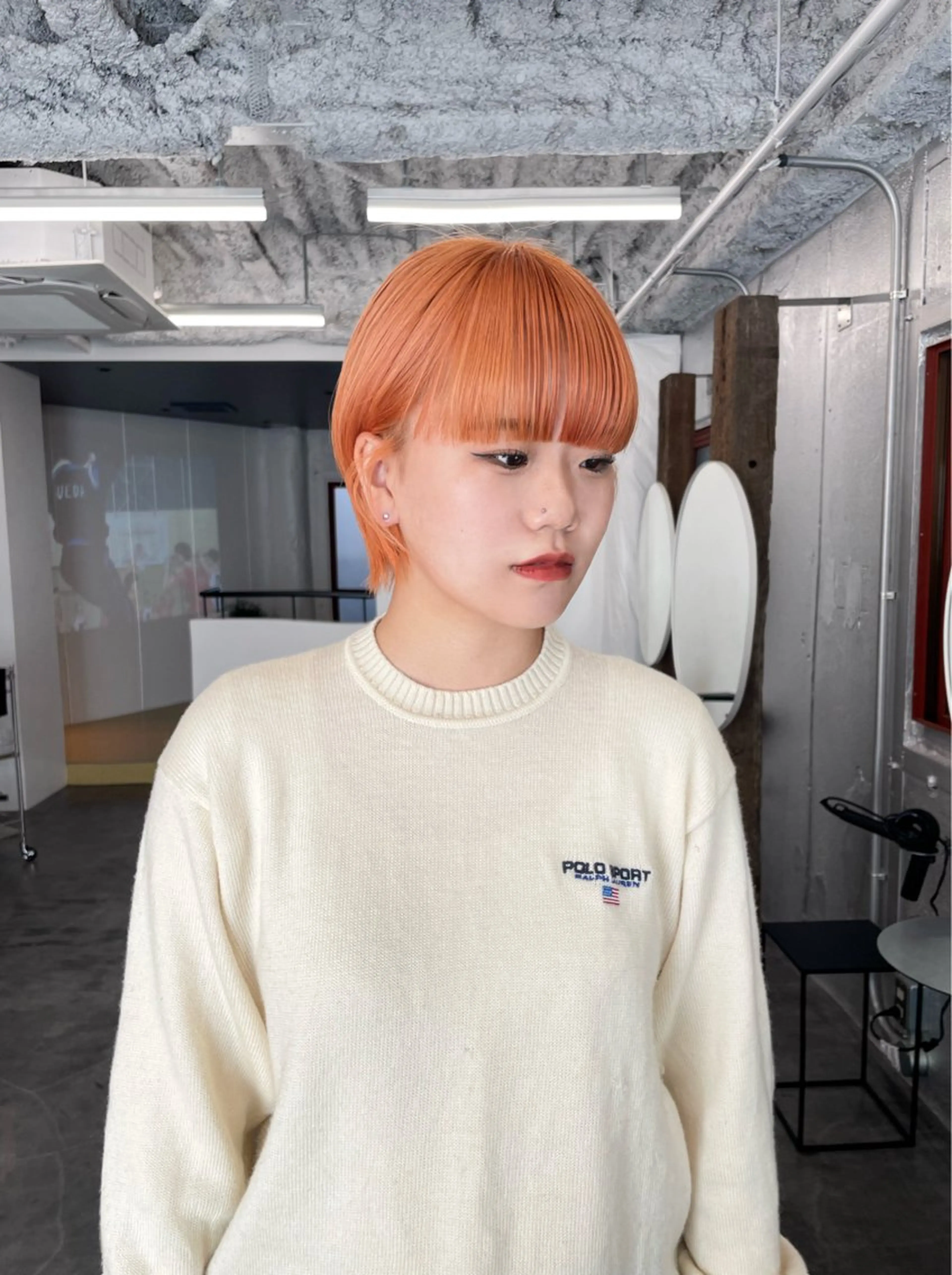 ショート カラー ヘアアレンジ オレンジ ハッシュカット/ 韓国ヘア☽⋰mahoのヘアスタイル